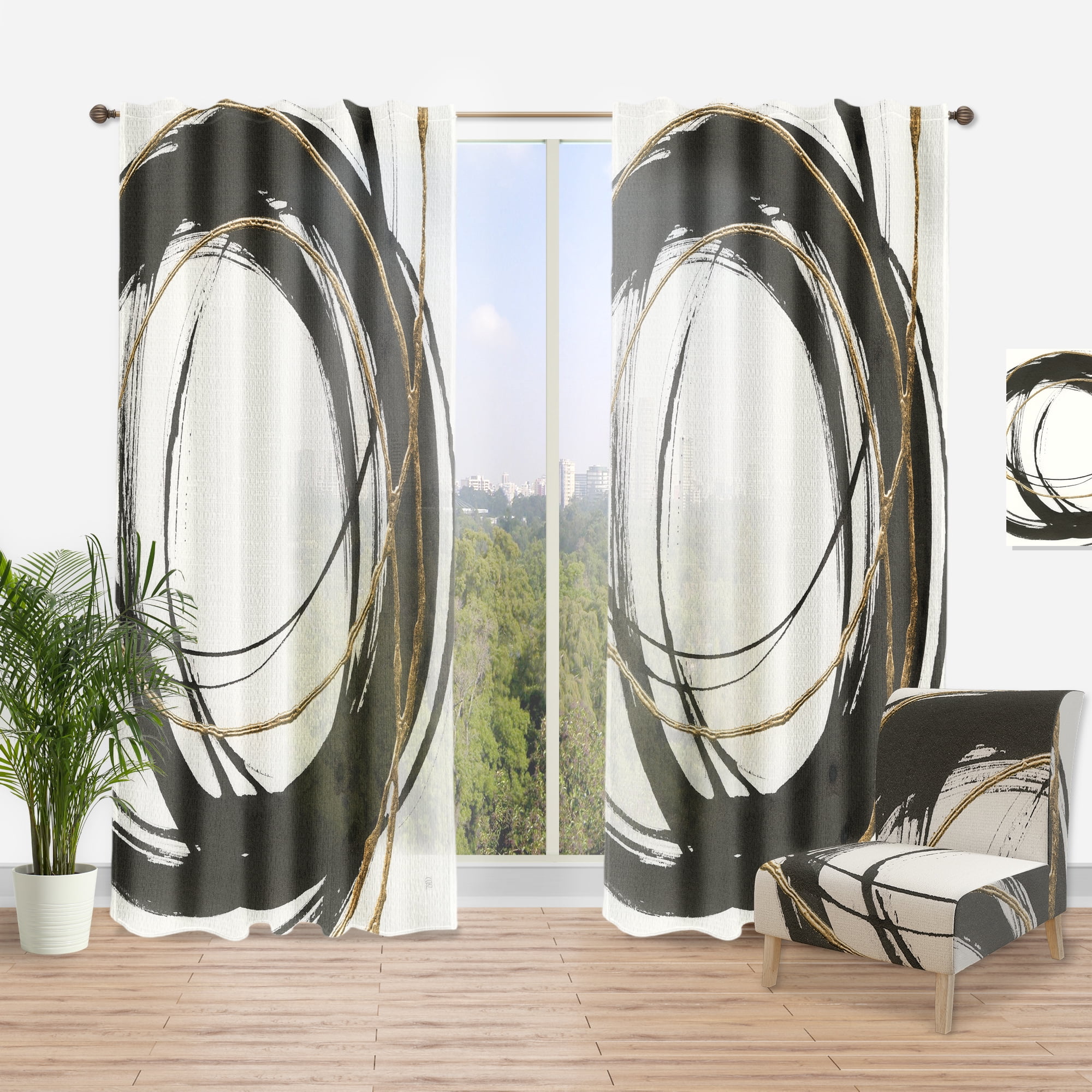 Designart 'Abstract Monochrome I' Posh & Luxe Curtain Panel