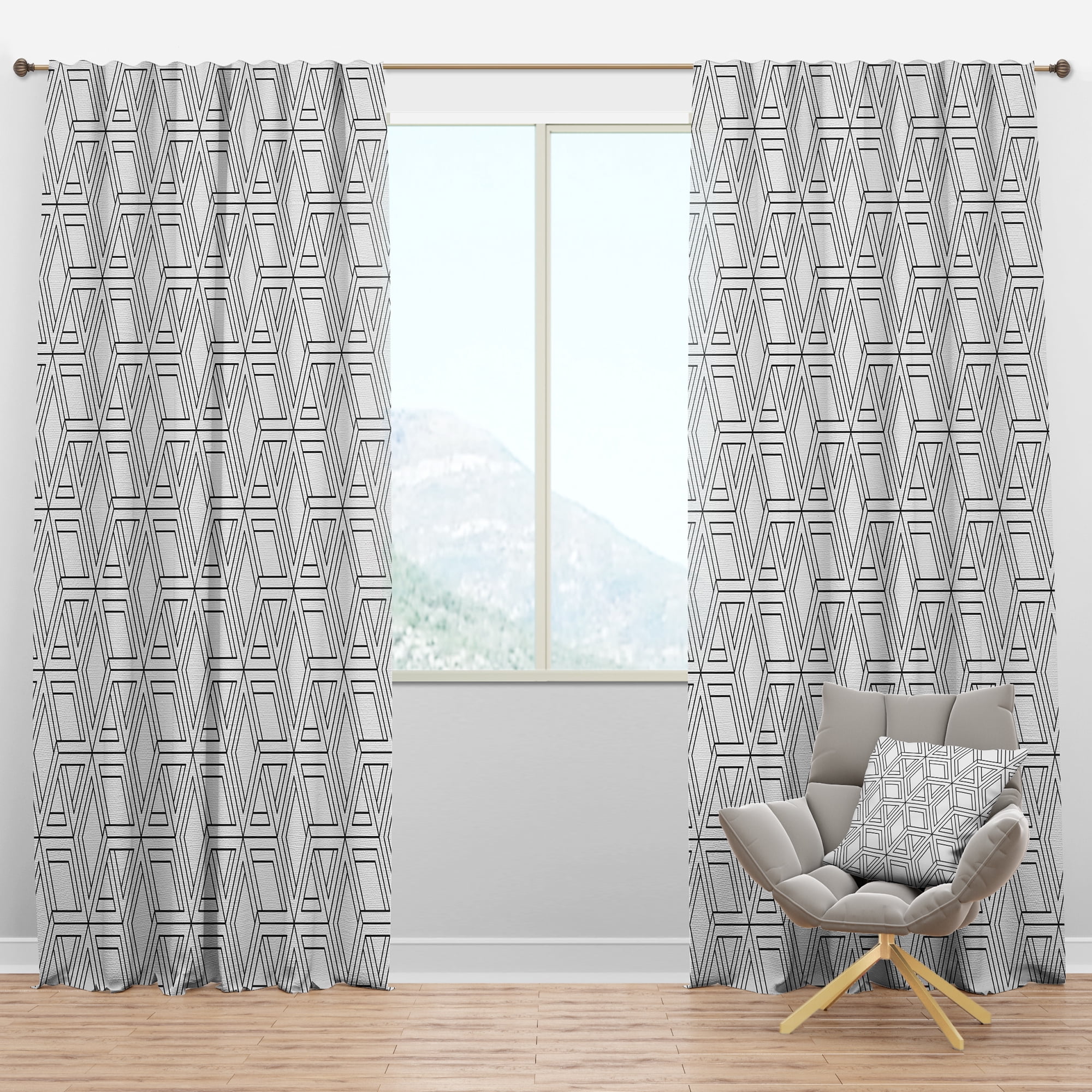 Designart 'Abstract Monochrome II' Scandinavian Blackout Curtain Panel