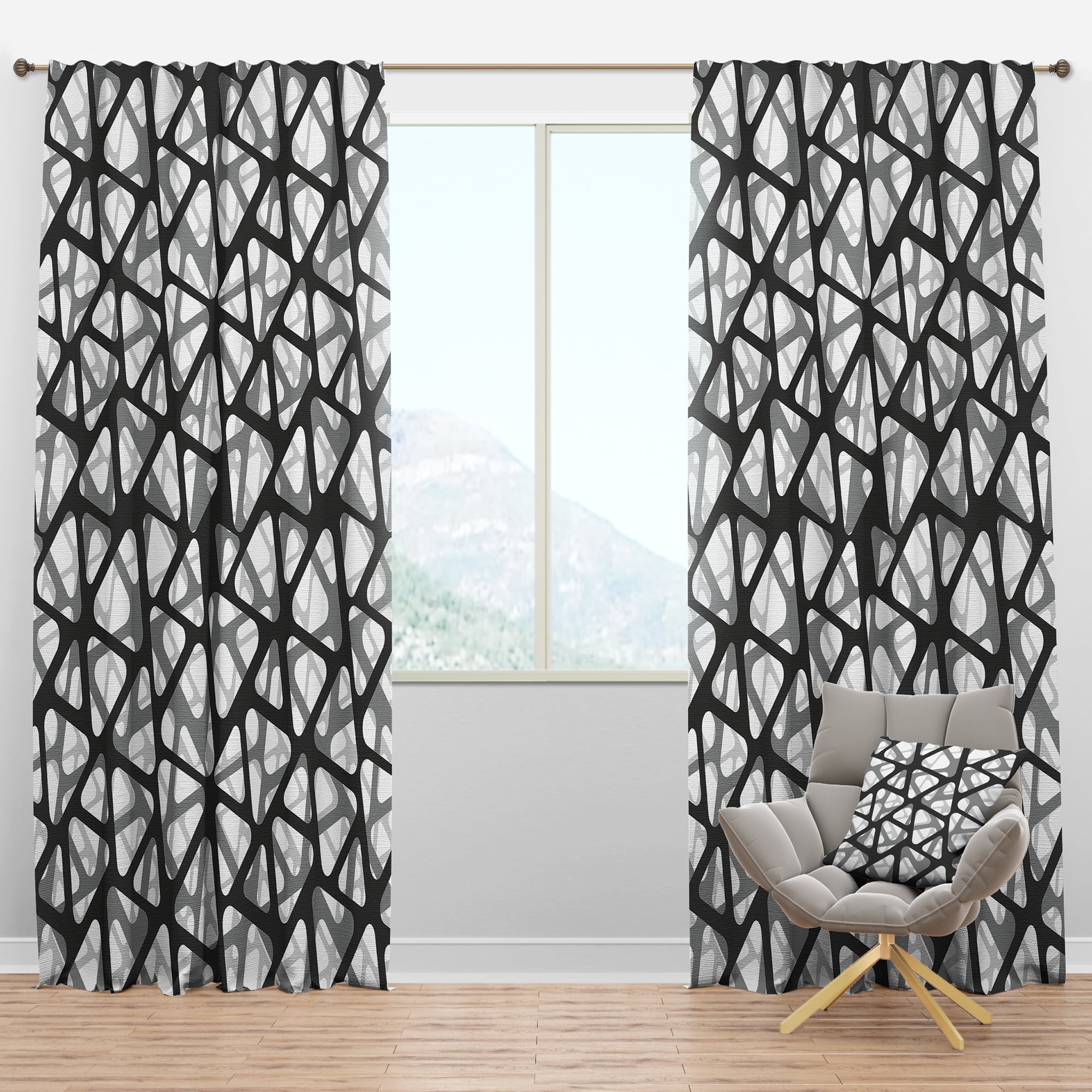 Designart 'Abstract Monochrome IV' Modern & Contemporary Blackout Curtain Panel