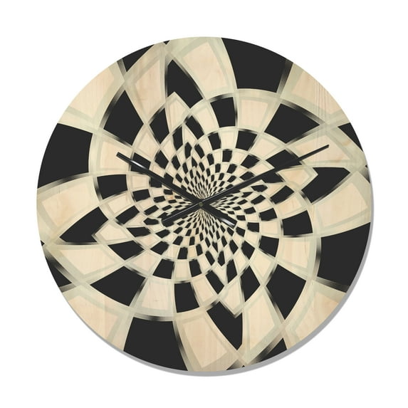 Designart 'Abstract Monochrome Spiral Fractal Design ' Modern Wood Wall Clock