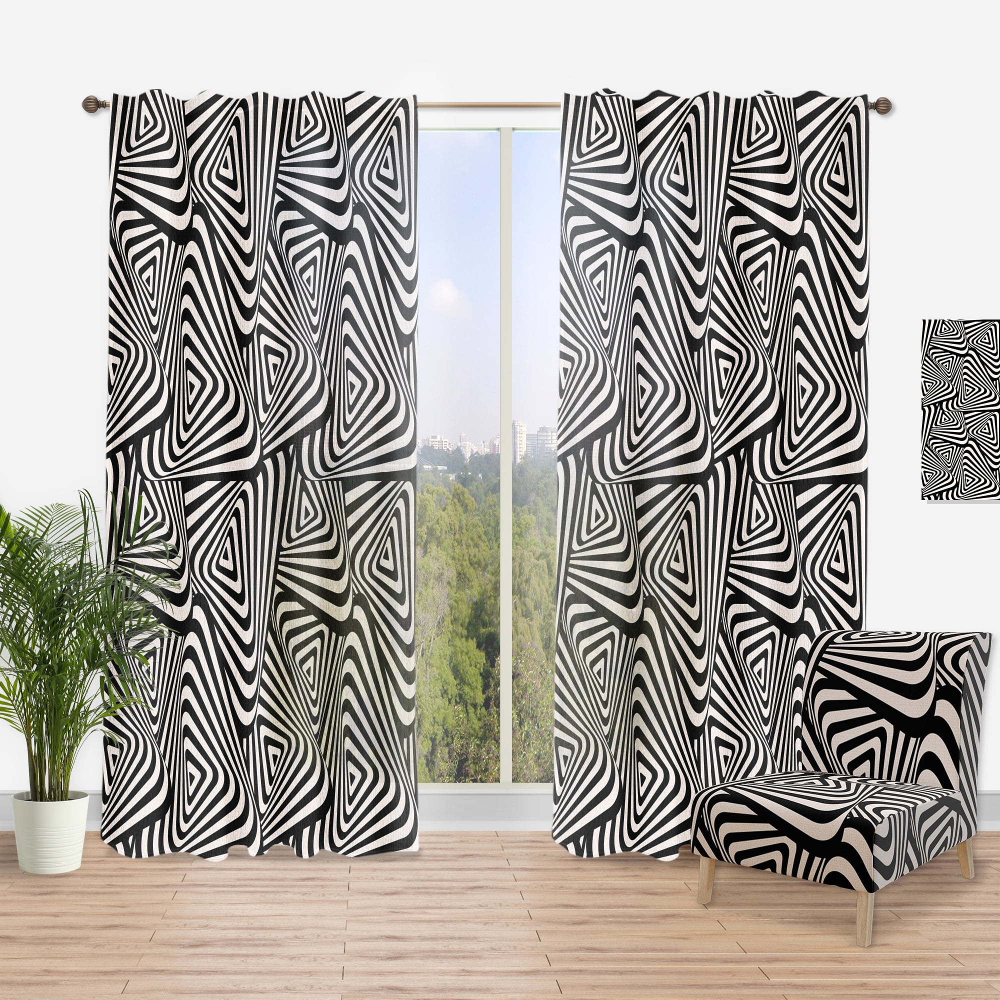 Designart 'Abstract Monochrome V' Modern & Contemporary Curtain Panel
