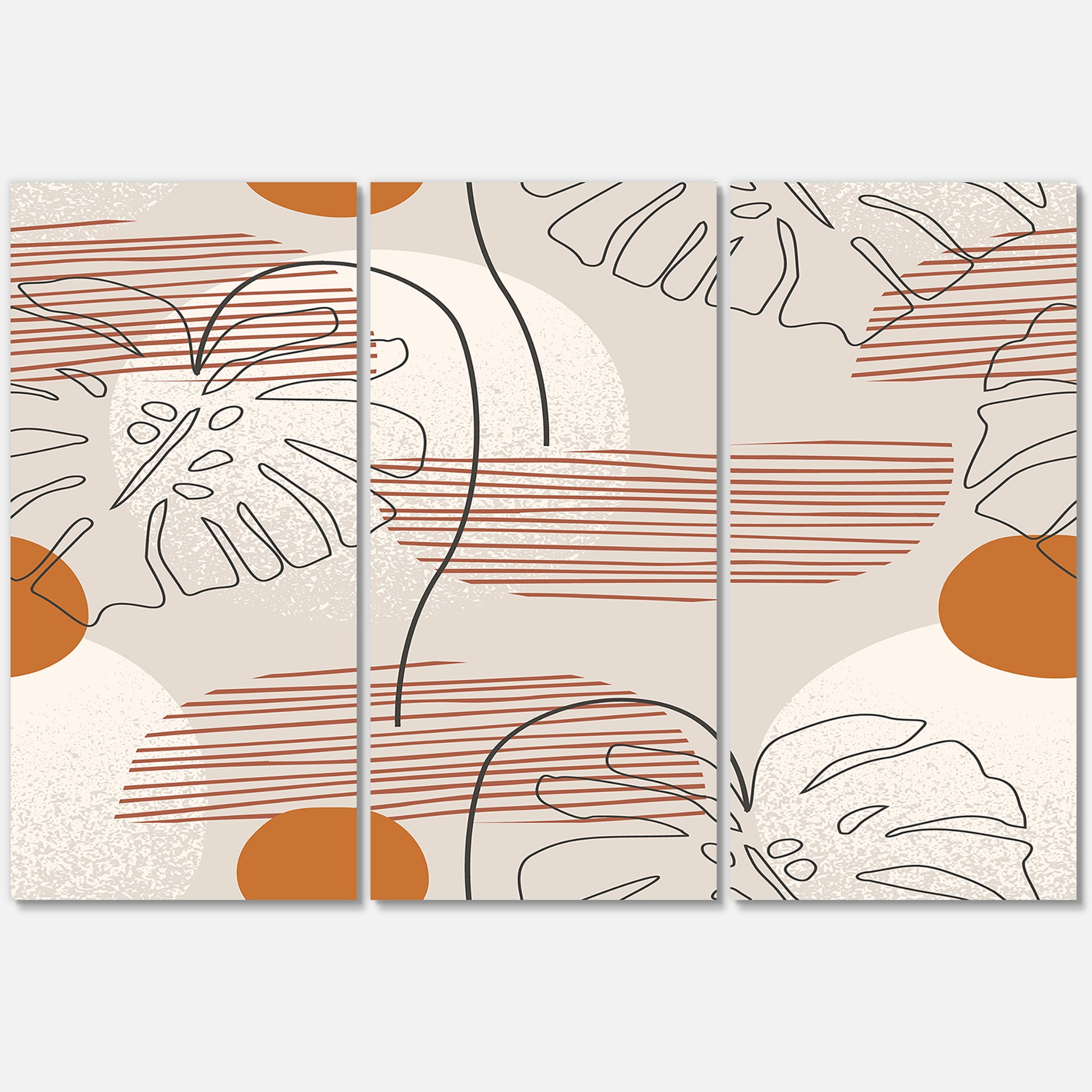 Designart ' Abstract Monstera Leaf and One Line Art Shapes ' Modern Canvas Wall Art Print
