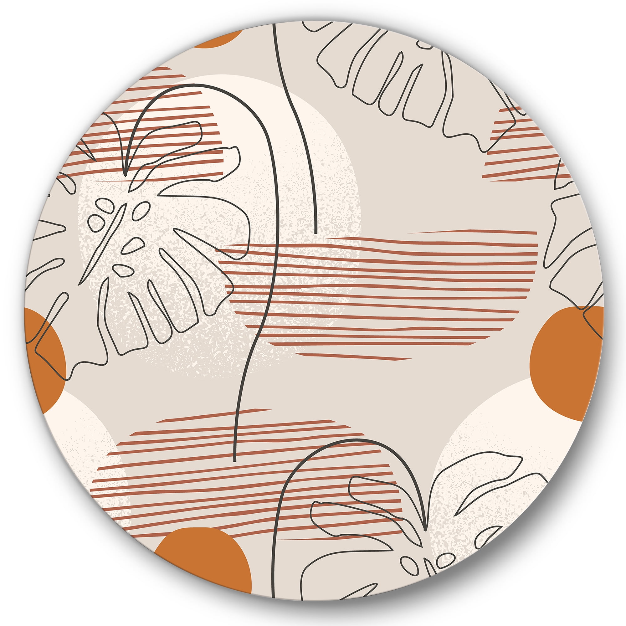 Designart 'Abstract Monstera Leaf and One Line Art Shapes' Modern Circle Metal Wall Art 11x11 - Disc of 11