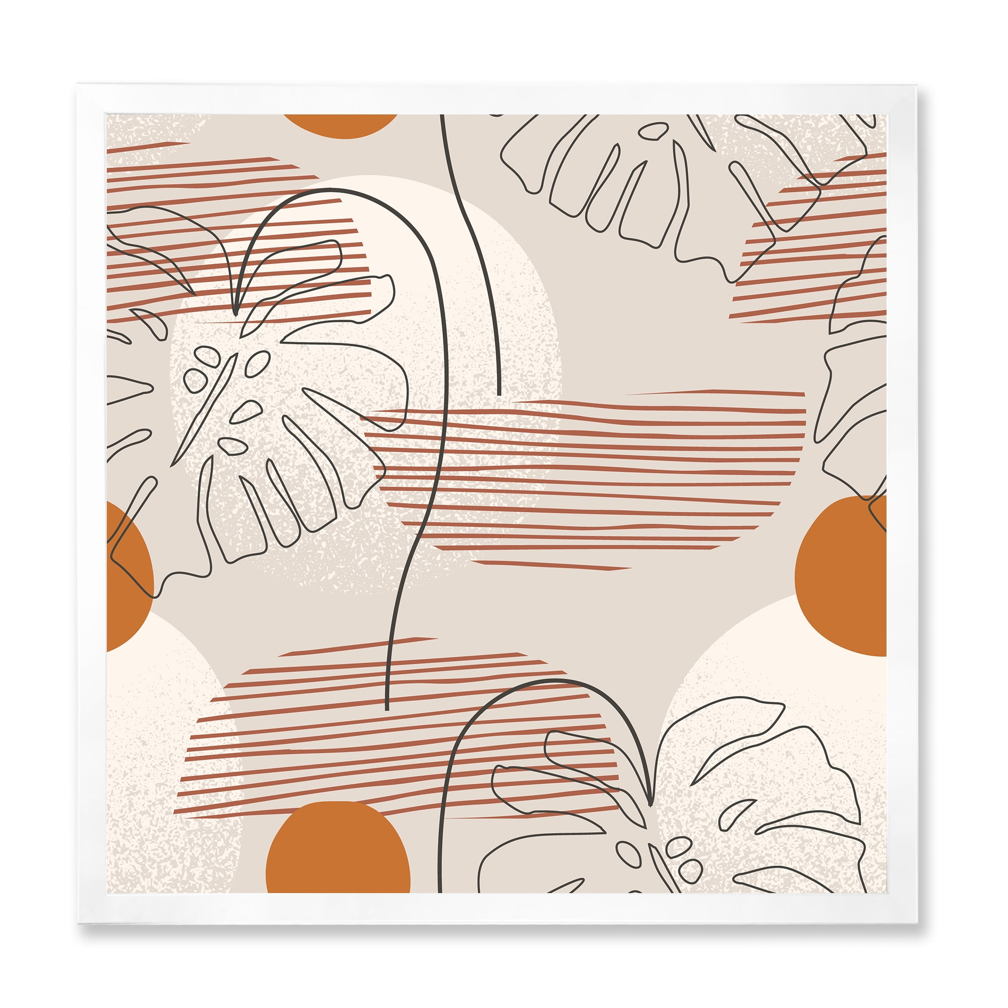 Designart 'Abstract Monstera Leaf and One Line Art Shapes' Modern Framed Art Print