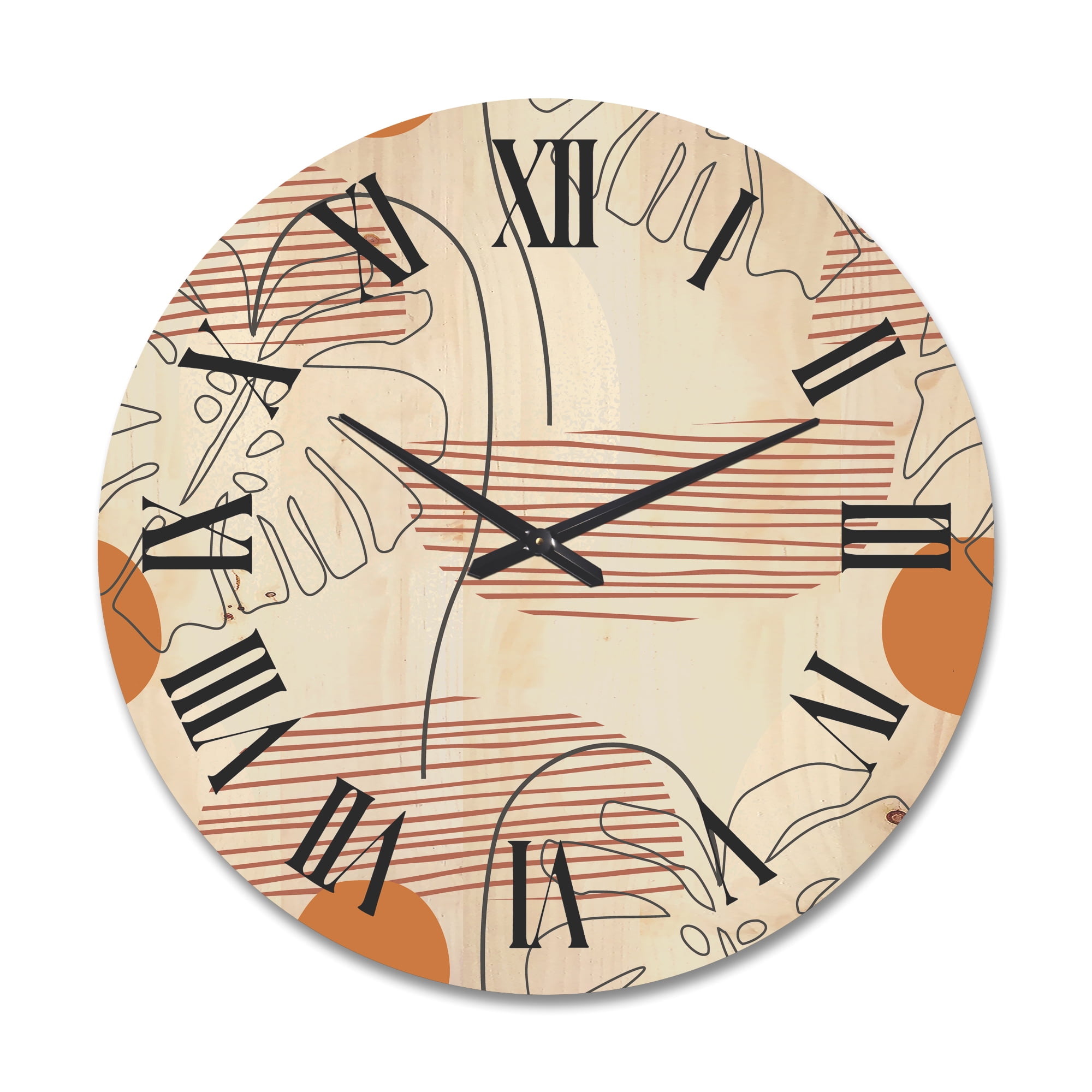 Designart 'Abstract Monstera Leaf and One Line Art Shapes' Modern Wood Wall Clock