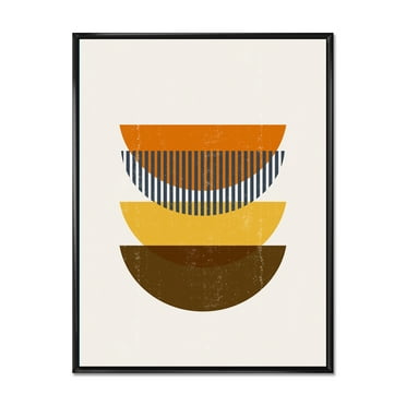Designart 'Abstract Moon Geometric In Earth Tones' Modern Framed Canvas Wall Art Print