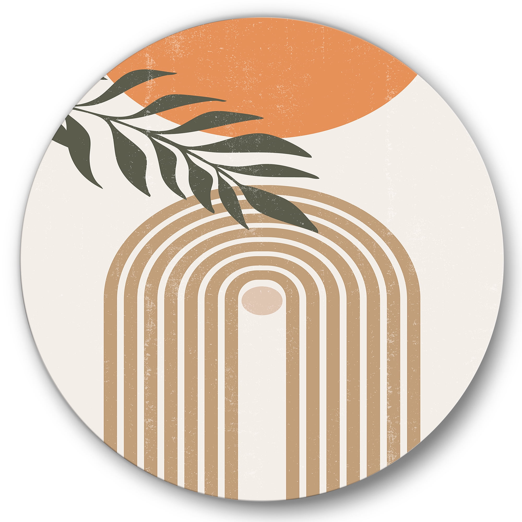 Designart 'Abstract Moon Sun Leaves I' Modern Circle Metal Wall Art 36x36 - Disc of 36