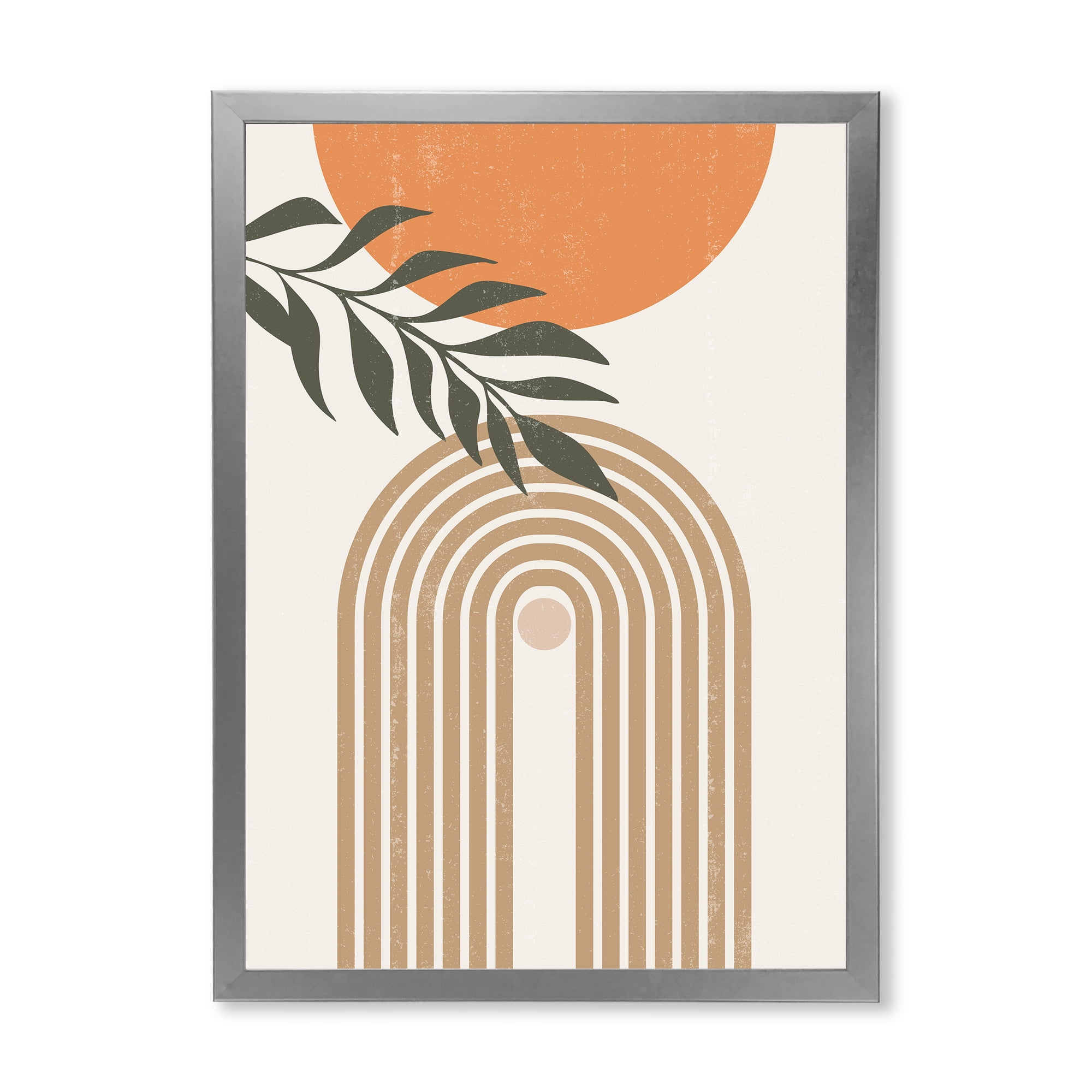 Designart 'Abstract Moon Sun Leaves I' Modern Framed Art Print