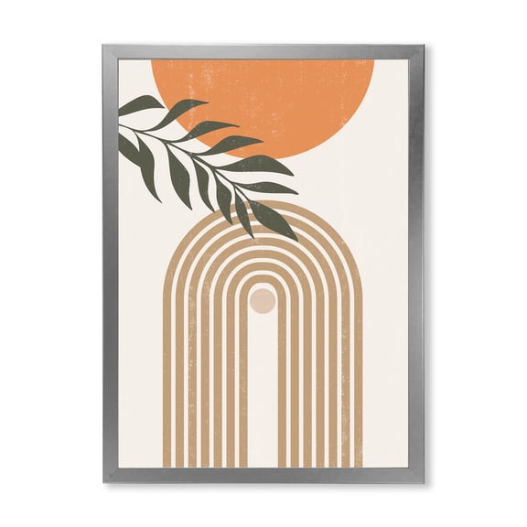 Designart 'Abstract Moon Sun Leaves I' Modern Framed Art Print