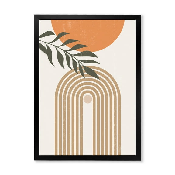 Designart 'Abstract Moon Sun Leaves I' Modern Framed Art Print