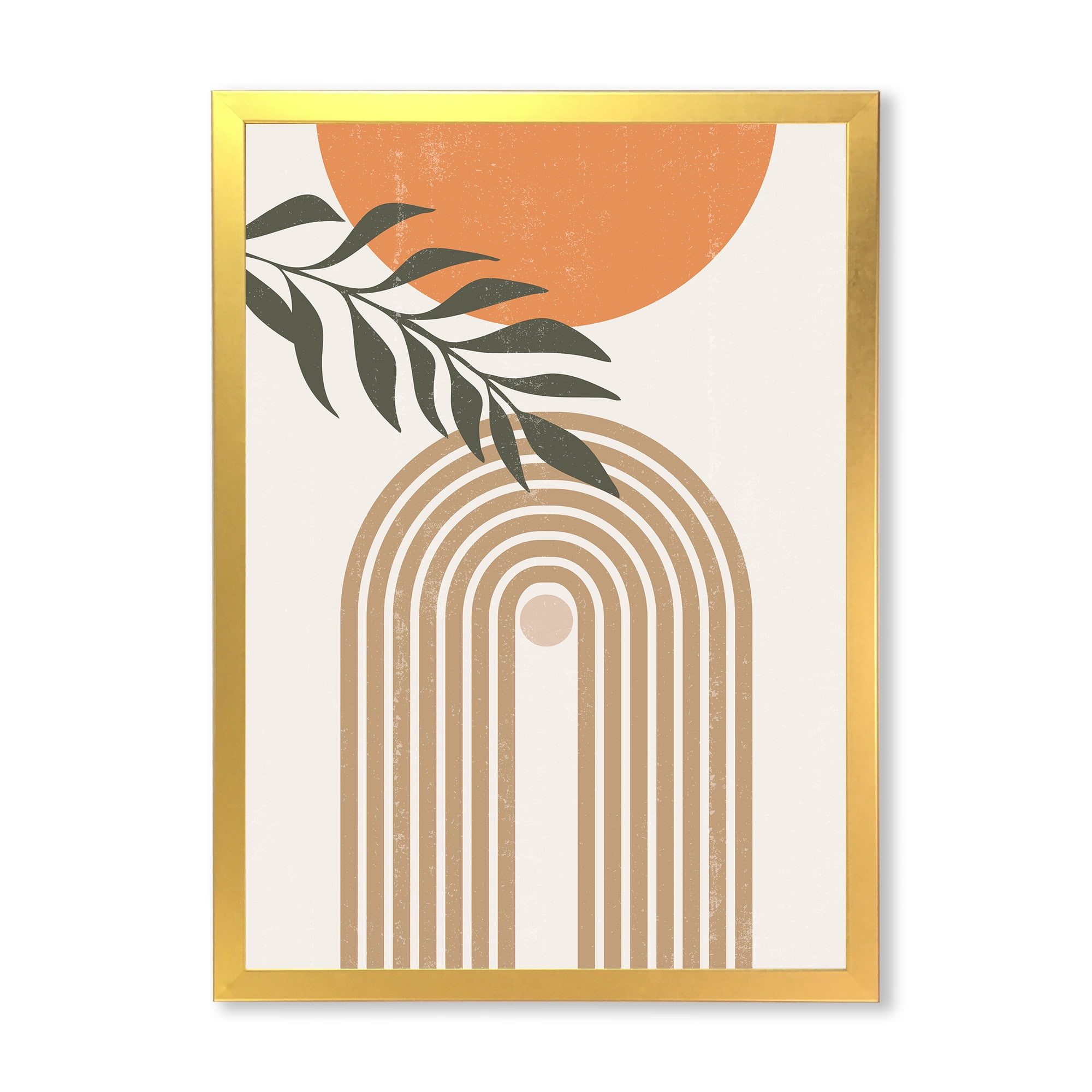 Designart 'Abstract Moon Sun Leaves I' Modern Framed Art Print
