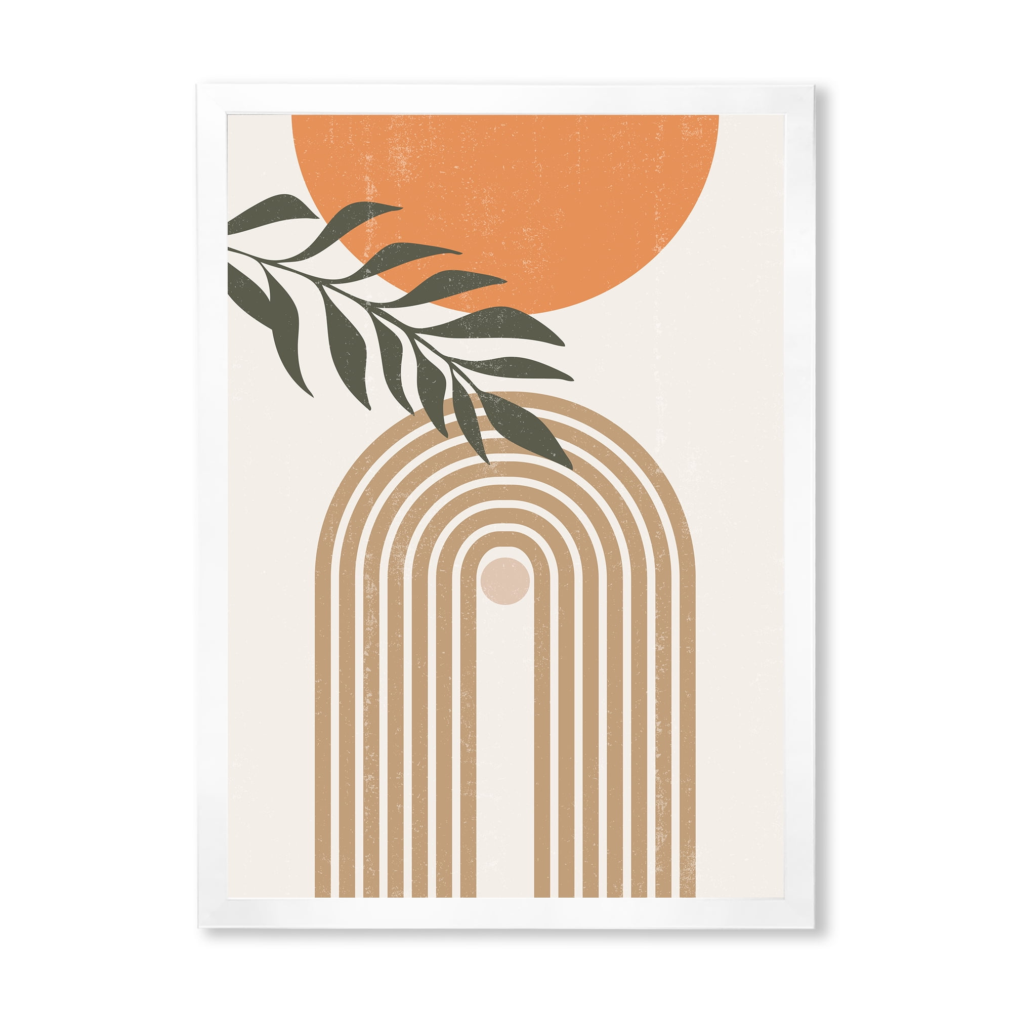 Designart 'Abstract Moon Sun Leaves I' Modern Framed Art Print