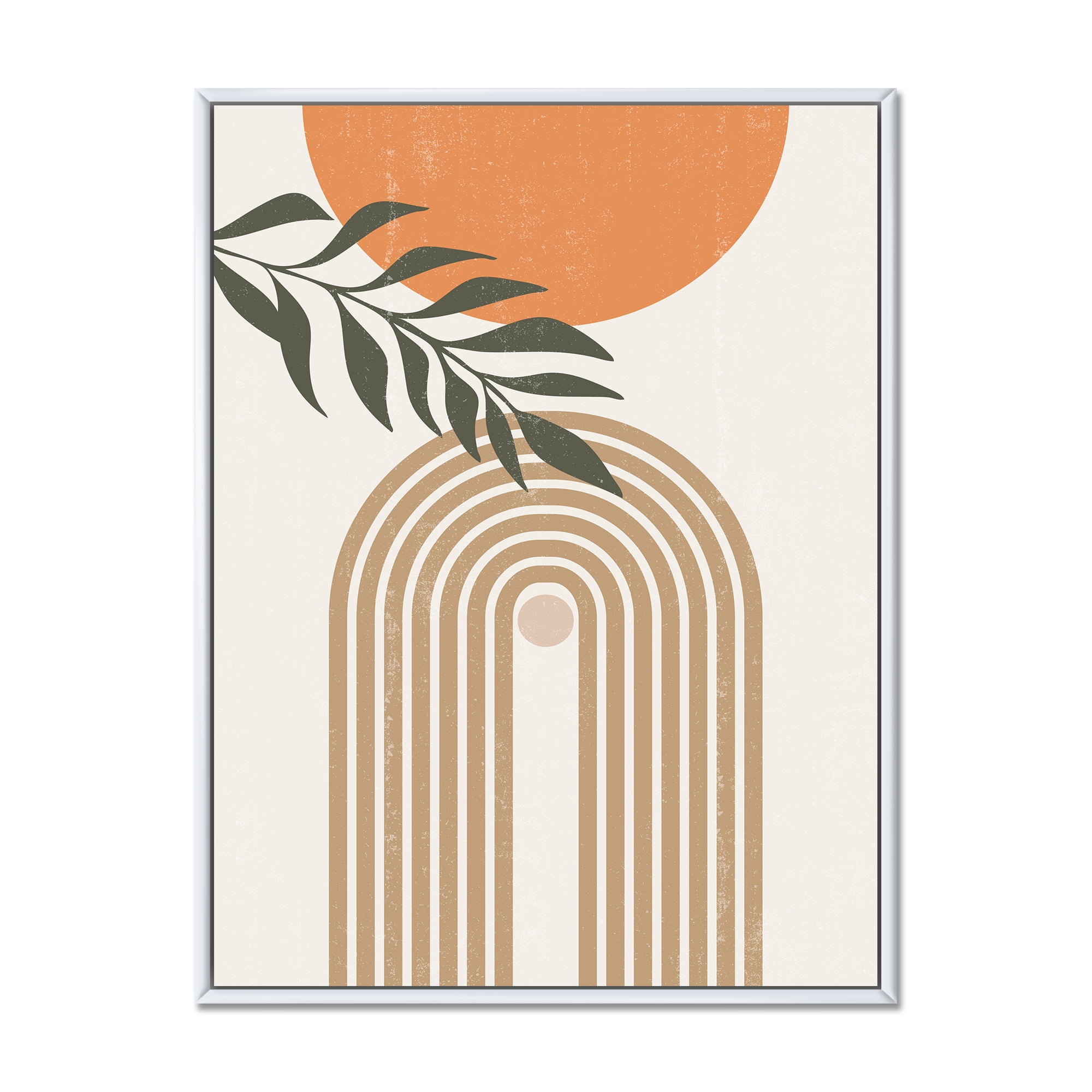 Designart 'Abstract Moon Sun Leaves I' Modern Framed Canvas Wall Art Print