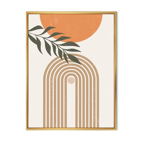 Designart 'Abstract Moon Sun Leaves I' Modern Framed Canvas Wall Art Print