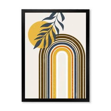 Designart 'Abstract Moon Sun Leaves II' Modern Framed Art Print
