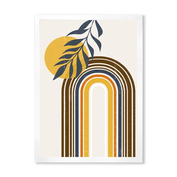 Designart 'Abstract Moon Sun Leaves II' Modern Framed Art Print