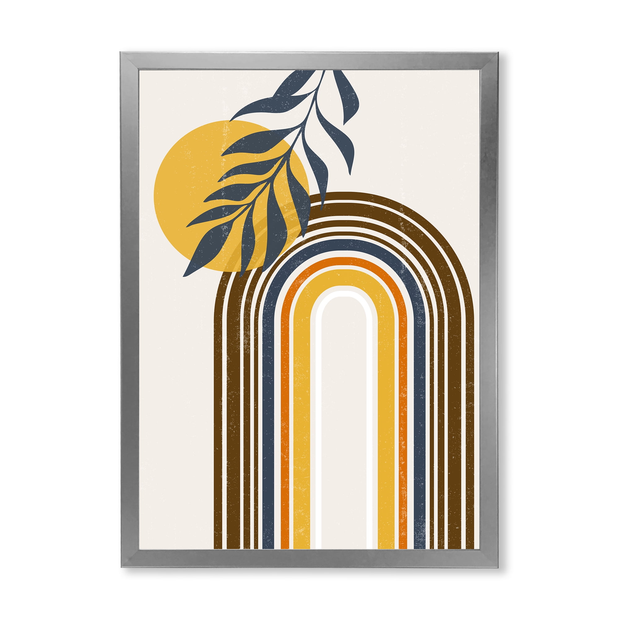 Designart 'Abstract Moon Sun Leaves II' Modern Framed Art Print
