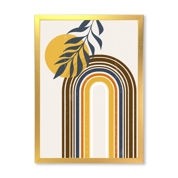 Designart 'Abstract Moon Sun Leaves II' Modern Framed Art Print
