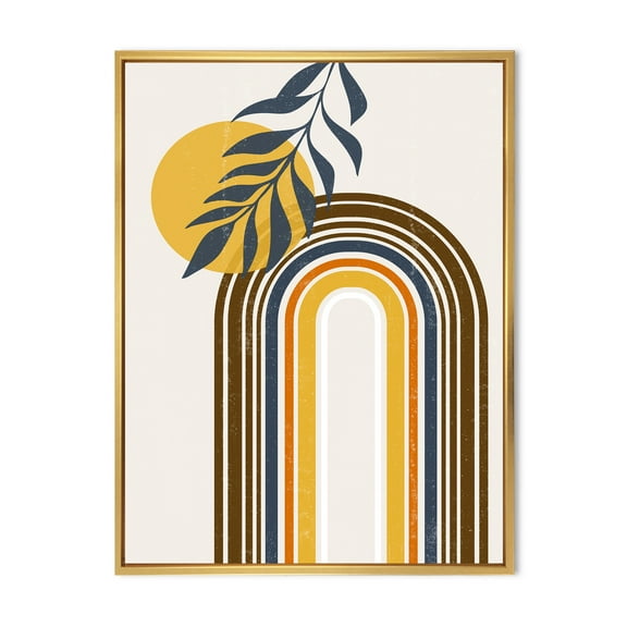 Designart 'Abstract Moon Sun Leaves II' Modern Framed Canvas Wall Art Print