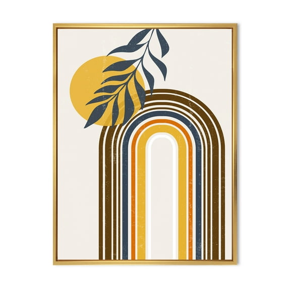 Designart 'Abstract Moon Sun Leaves II' Modern Framed Canvas Wall Art Print