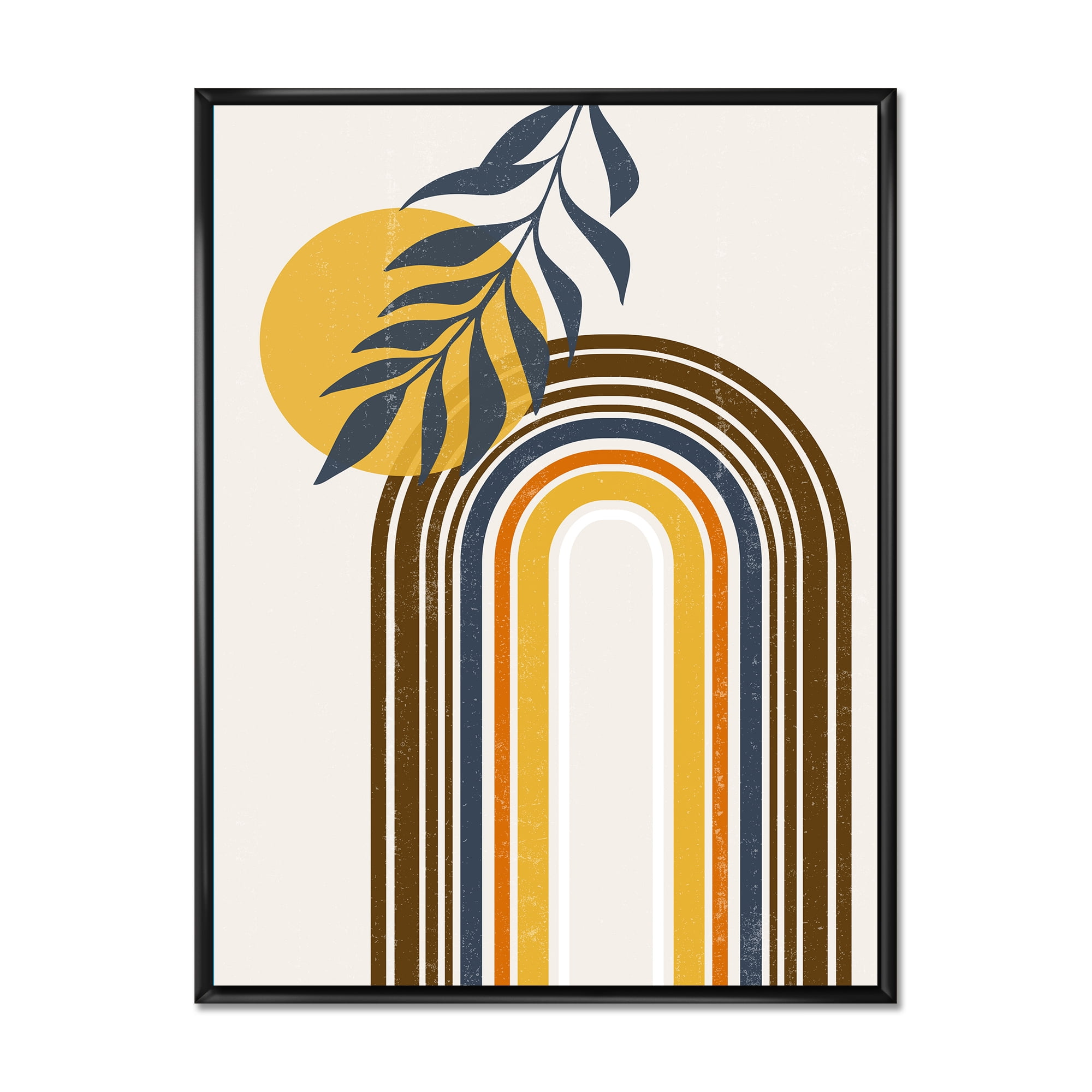 Designart 'Abstract Moon Sun Leaves II' Modern Framed Canvas Wall Art Print
