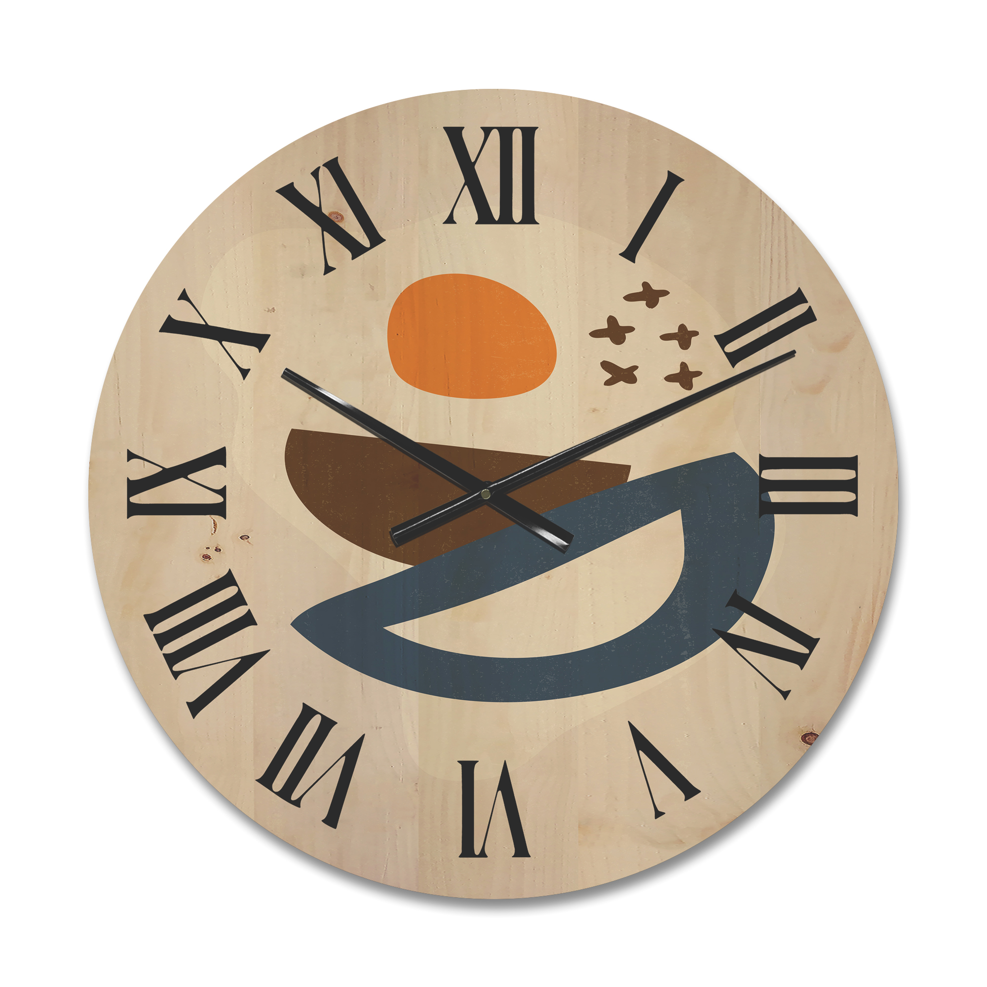 Designart 'Abstract Moon and Sun Geometric Print I' Modern Wood Wall Clock