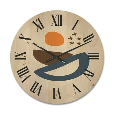 Designart 'Abstract Moon and Sun Geometric Print I' Modern Wood Wall Clock