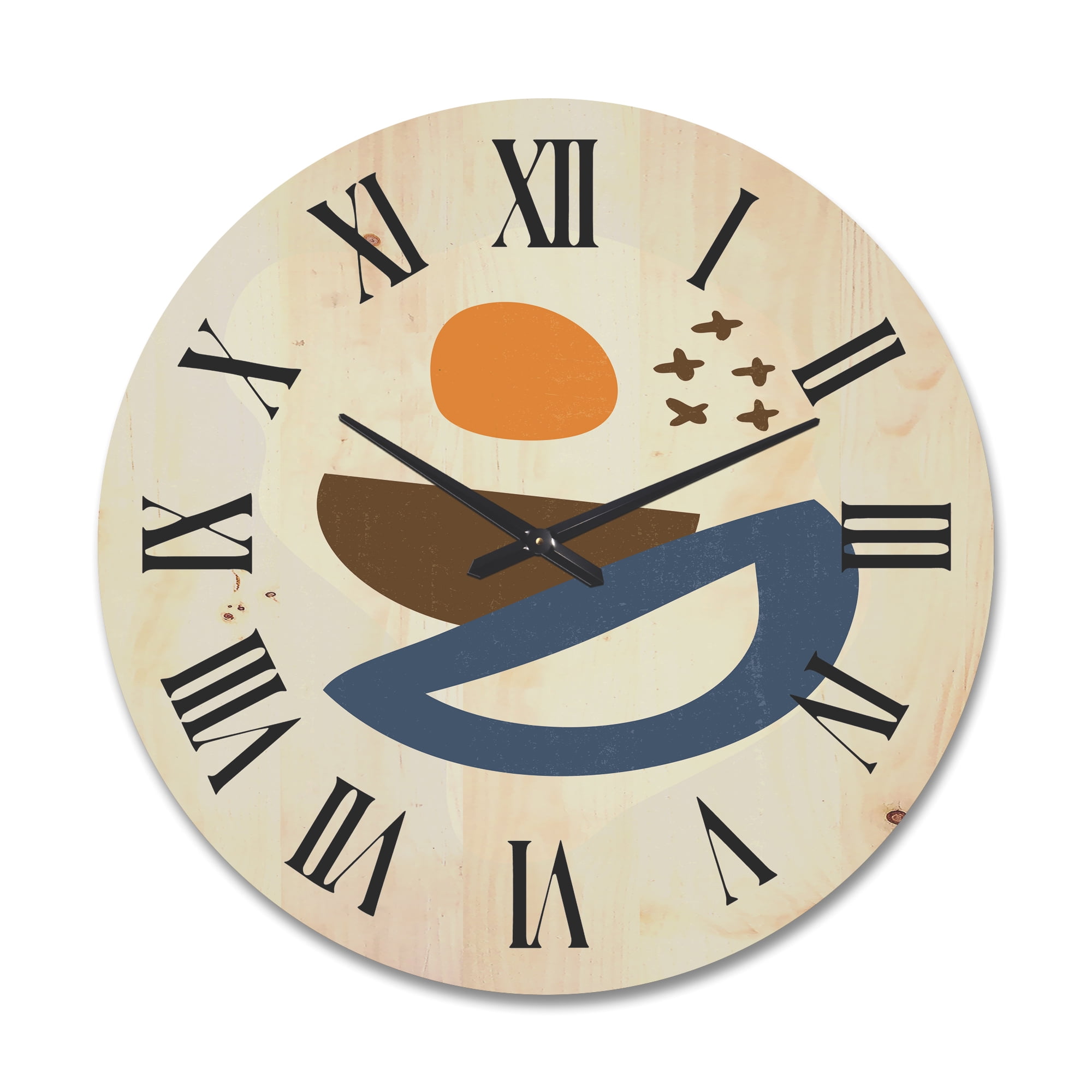 Designart 'Abstract Moon and Sun Geometric Print I' Modern Wood Wall Clock