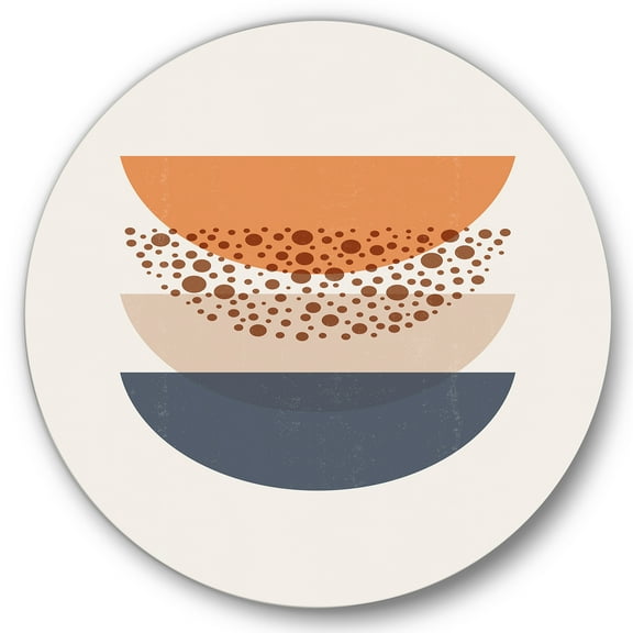 Designart 'Abstract Moon and Sun Geometrics In Blue & Orange' Modern Circle Metal Wall Art 36x36 - Disc of 36