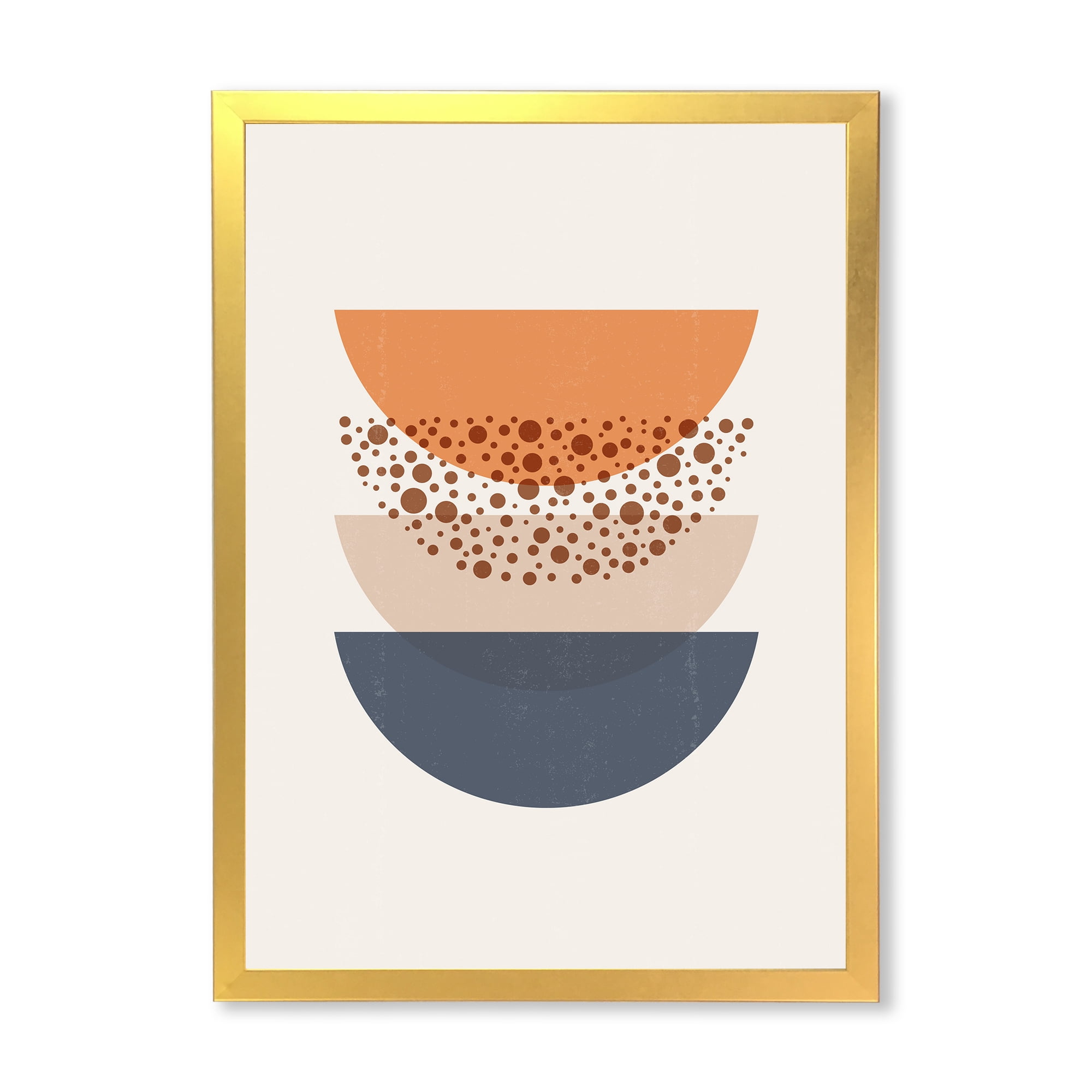 Designart 'Abstract Moon and Sun Geometrics In Blue & Orange' Modern Framed Art Print