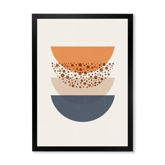 Designart 'Abstract Moon and Sun Geometrics In Blue & Orange' Modern Framed Art Print