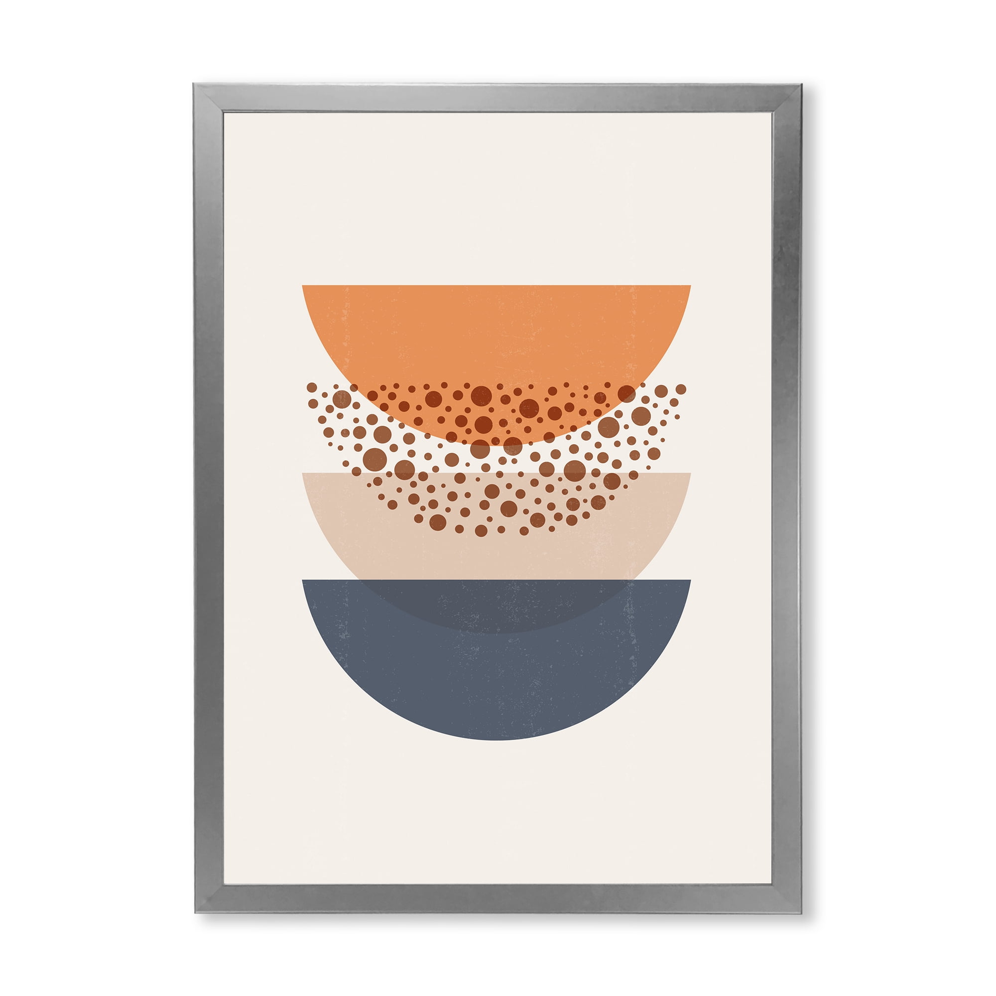 Designart 'Abstract Moon and Sun Geometrics In Blue & Orange' Modern Framed Art Print