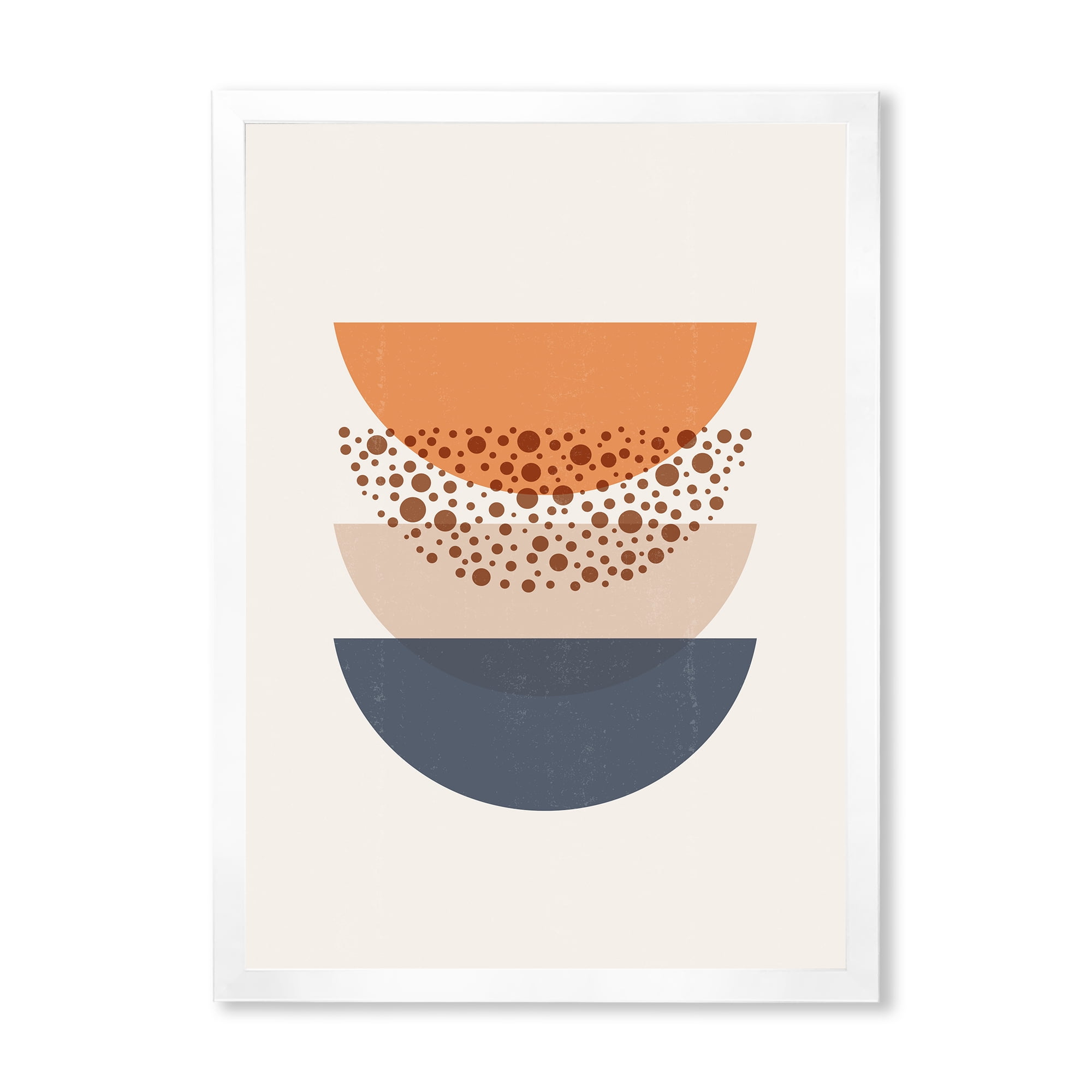 Designart 'Abstract Moon and Sun Geometrics In Blue & Orange' Modern Framed Art Print
