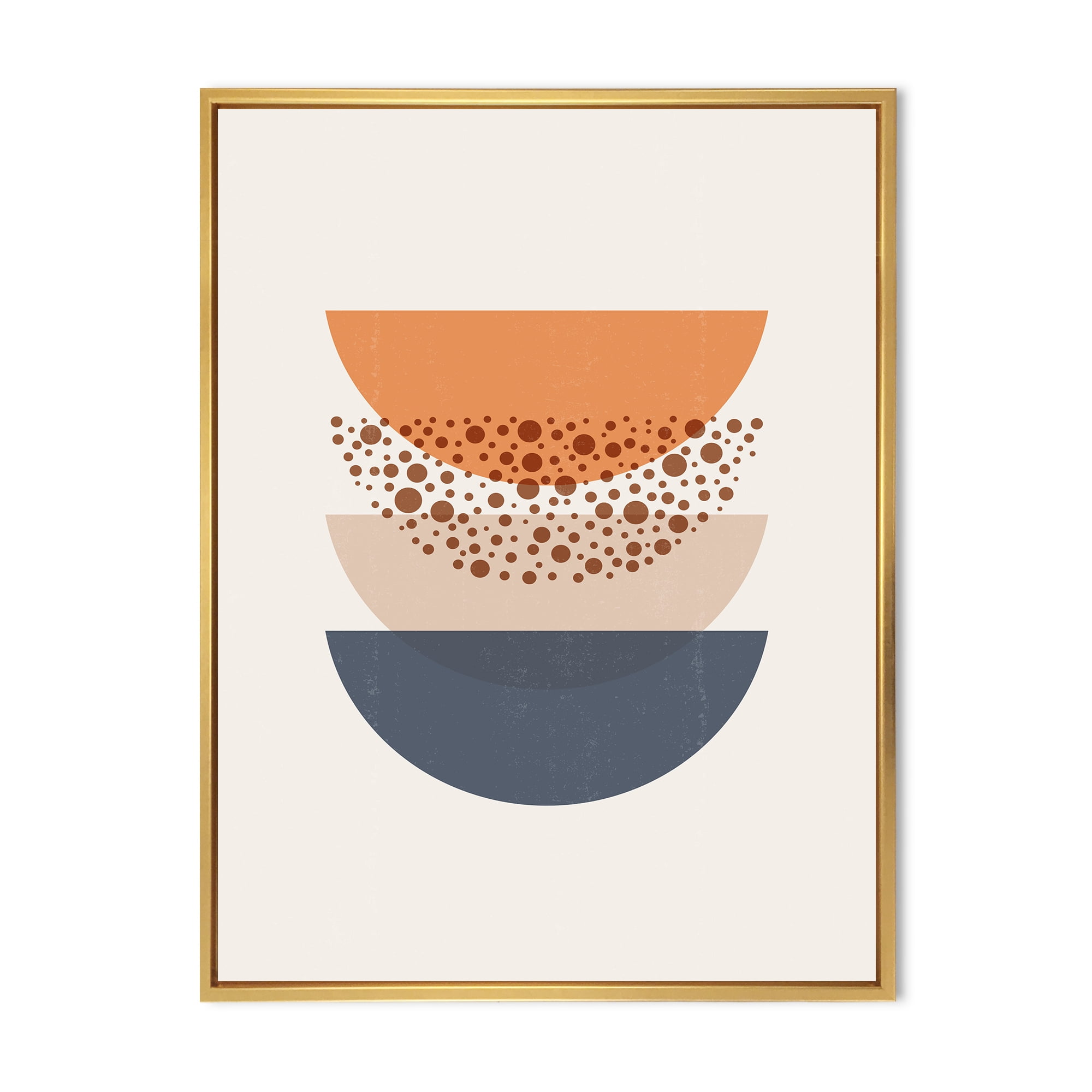 Designart 'Abstract Moon and Sun Geometrics In Blue & Orange' Modern Framed Canvas Wall Art Print