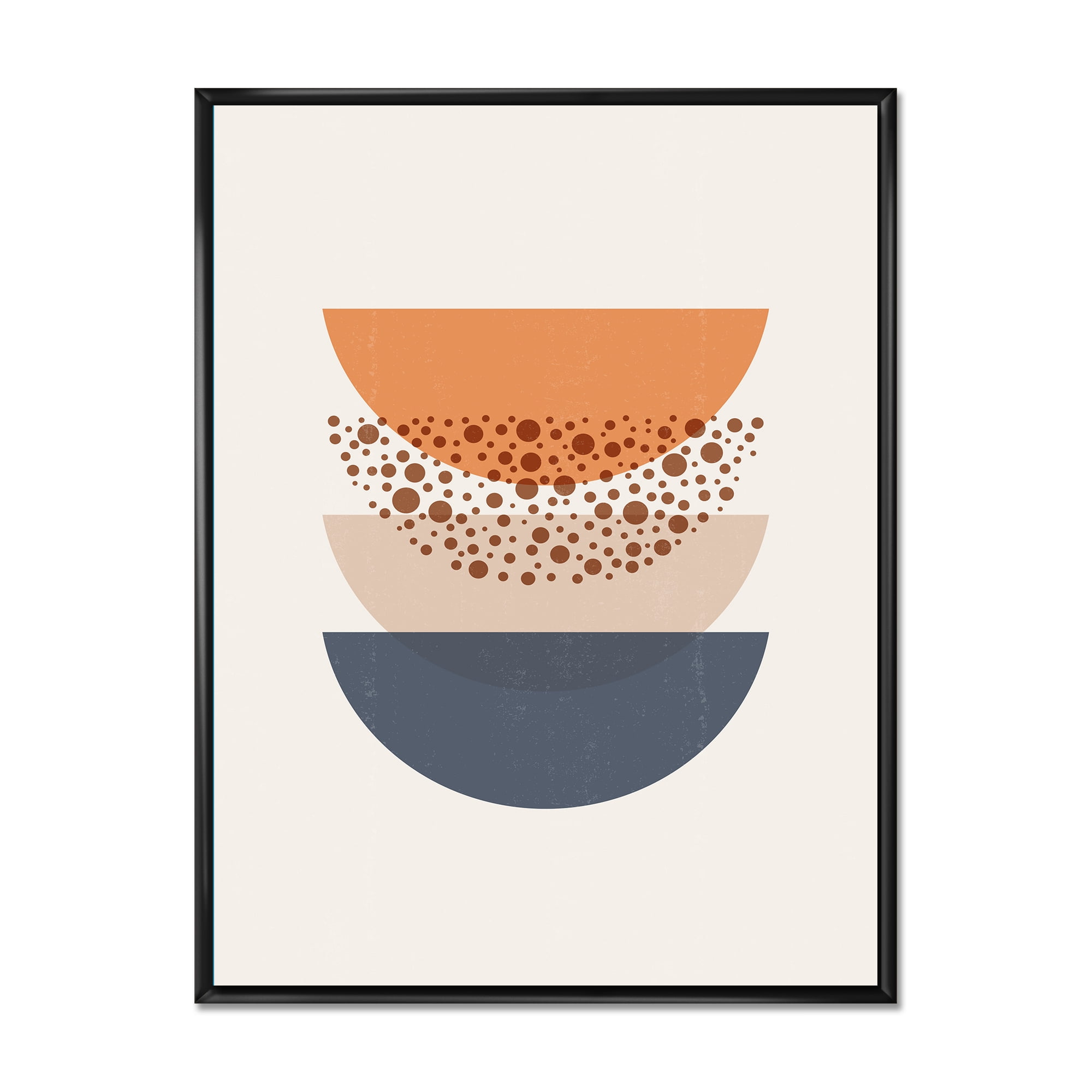 Designart 'Abstract Moon and Sun Geometrics In Blue & Orange' Modern Framed Canvas Wall Art Print