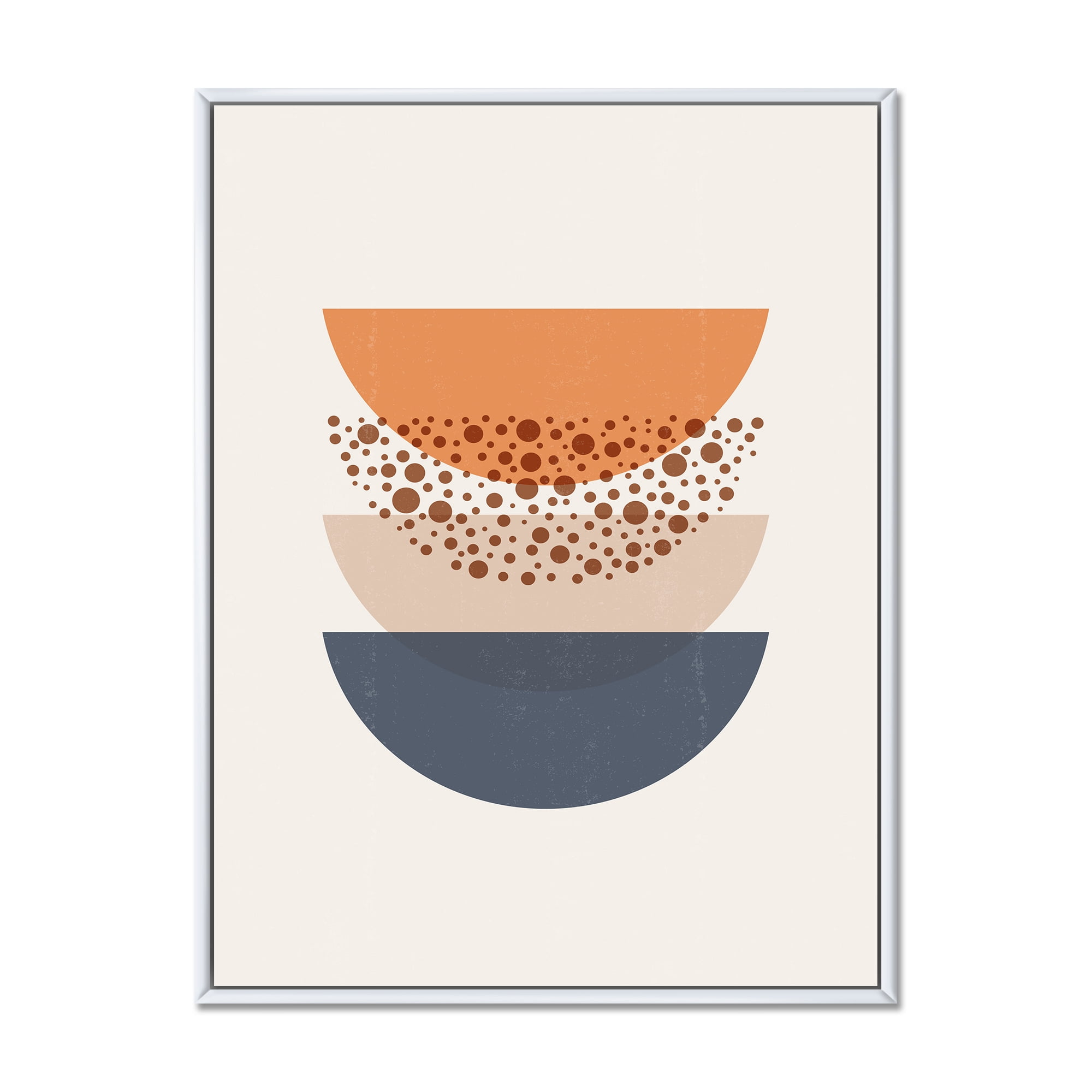 Designart 'Abstract Moon and Sun Geometrics In Blue & Orange' Modern Framed Canvas Wall Art Print