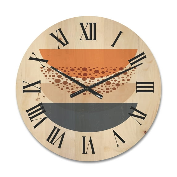 Designart 'Abstract Moon and Sun Geometrics In Blue & Orange' Modern Wood Wall Clock