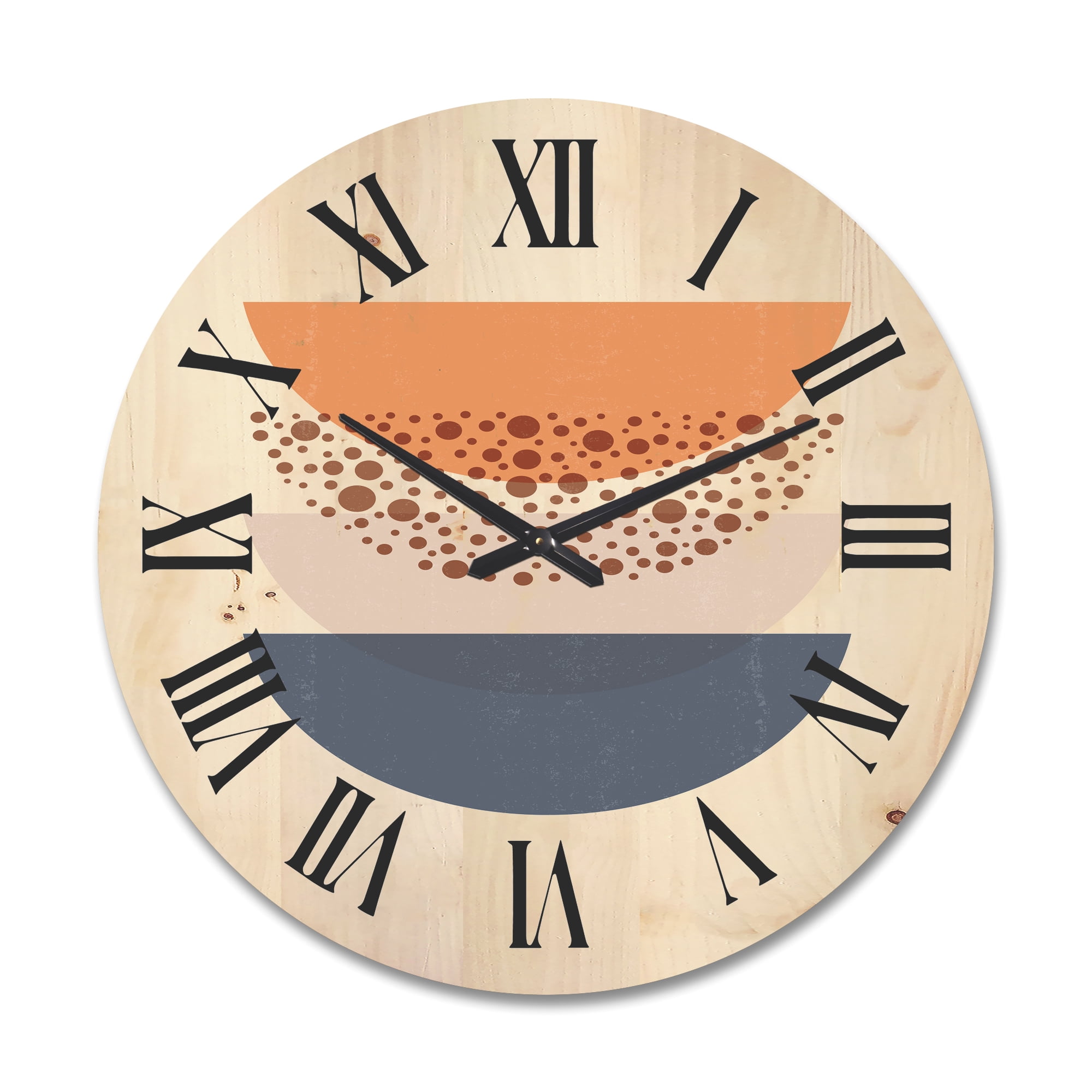 Designart 'Abstract Moon and Sun Geometrics In Blue & Orange' Modern Wood Wall Clock