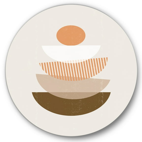 Designart 'Abstract Moon and Sun Geometrics In Terracotta I' Modern Circle Metal Wall Art 36x36 - Disc of 36