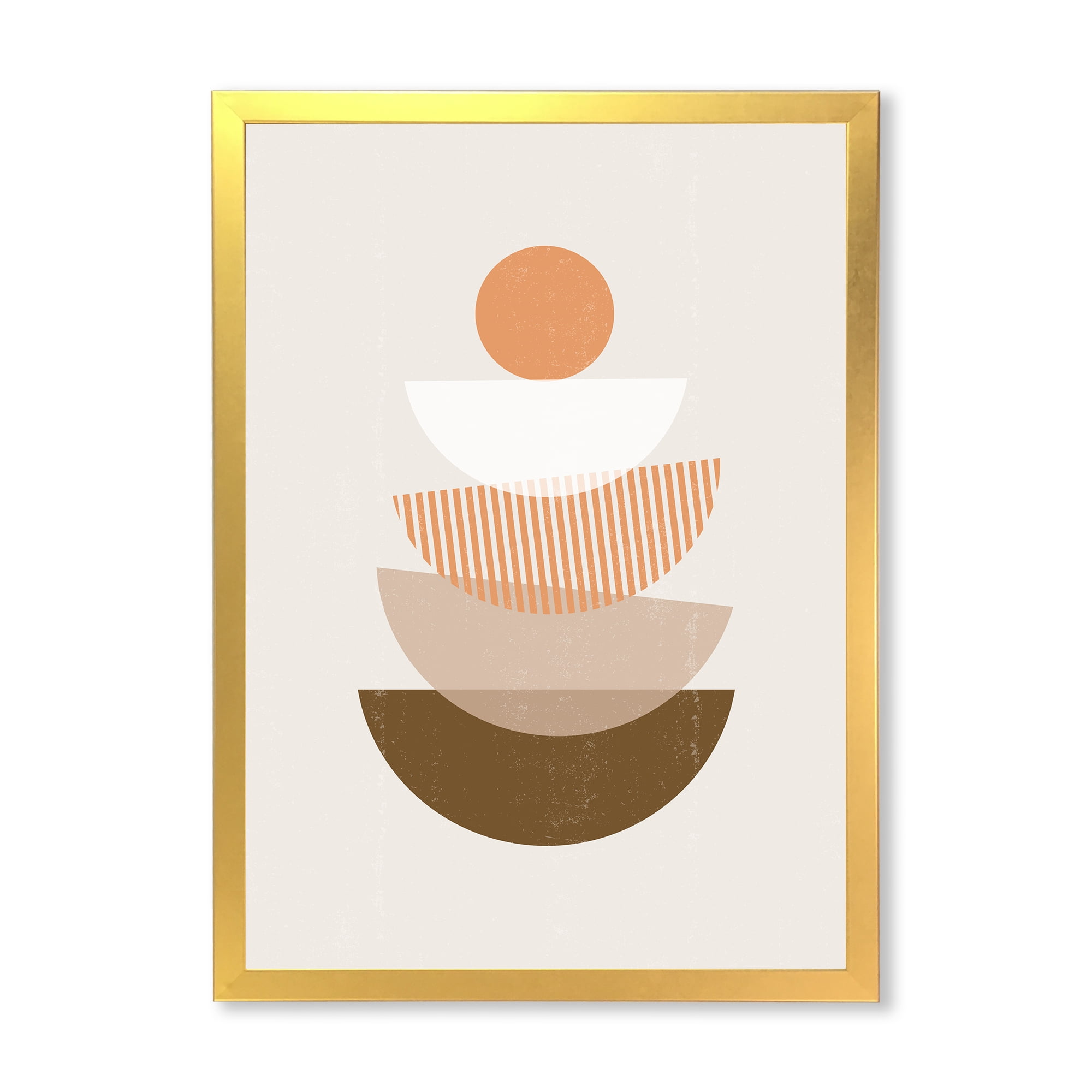Designart 'Abstract Moon and Sun Geometrics In Terracotta I' Modern Framed Art Print