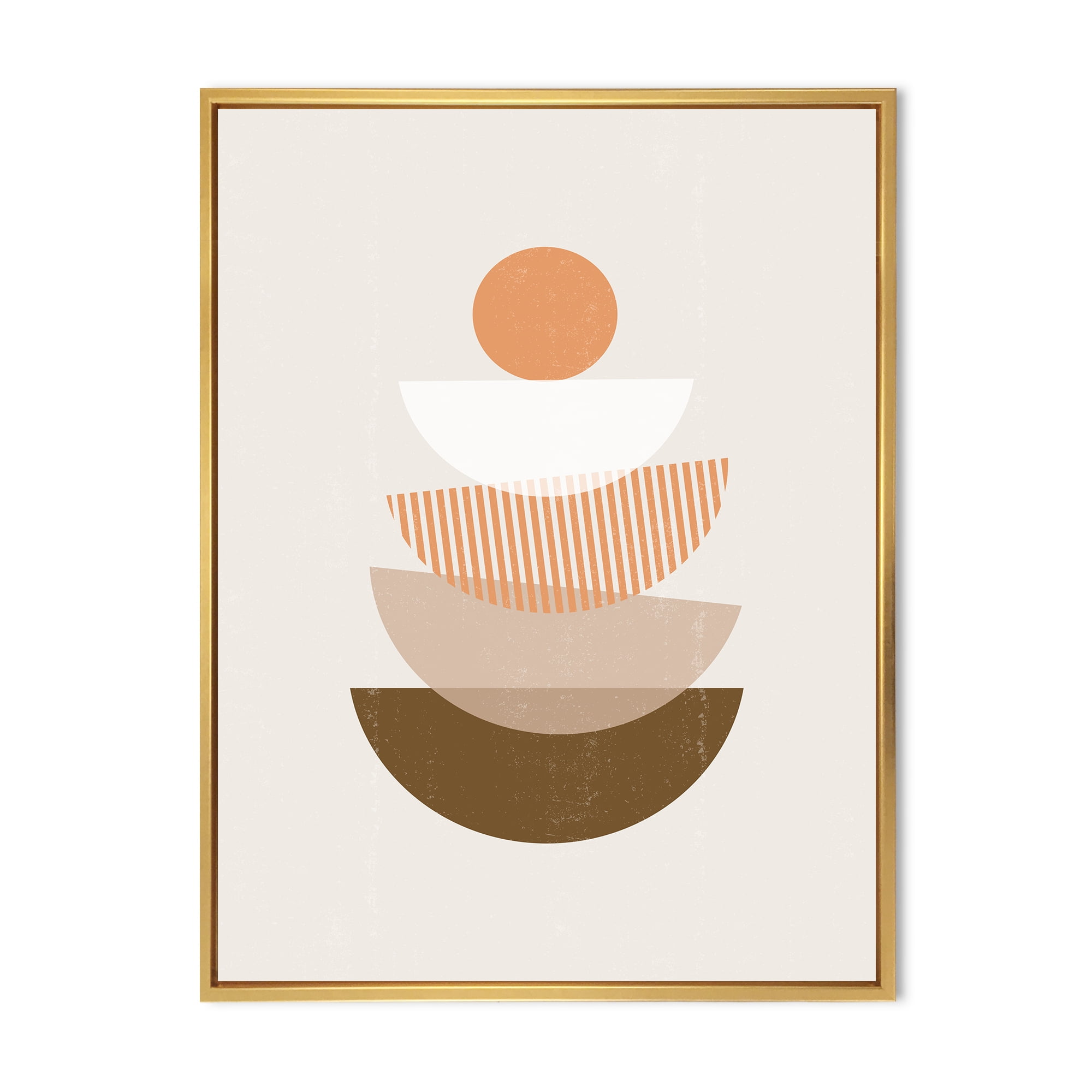 Designart 'Abstract Moon and Sun Geometrics In Terracotta I' Modern Framed Canvas Wall Art Print