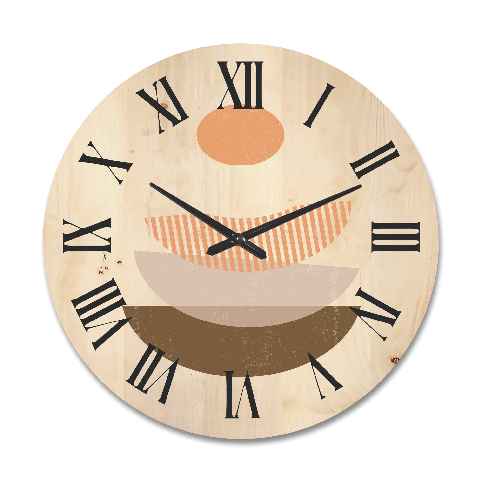 Designart 'Abstract Moon and Sun Geometrics In Terracotta I' Modern Wood Wall Clock