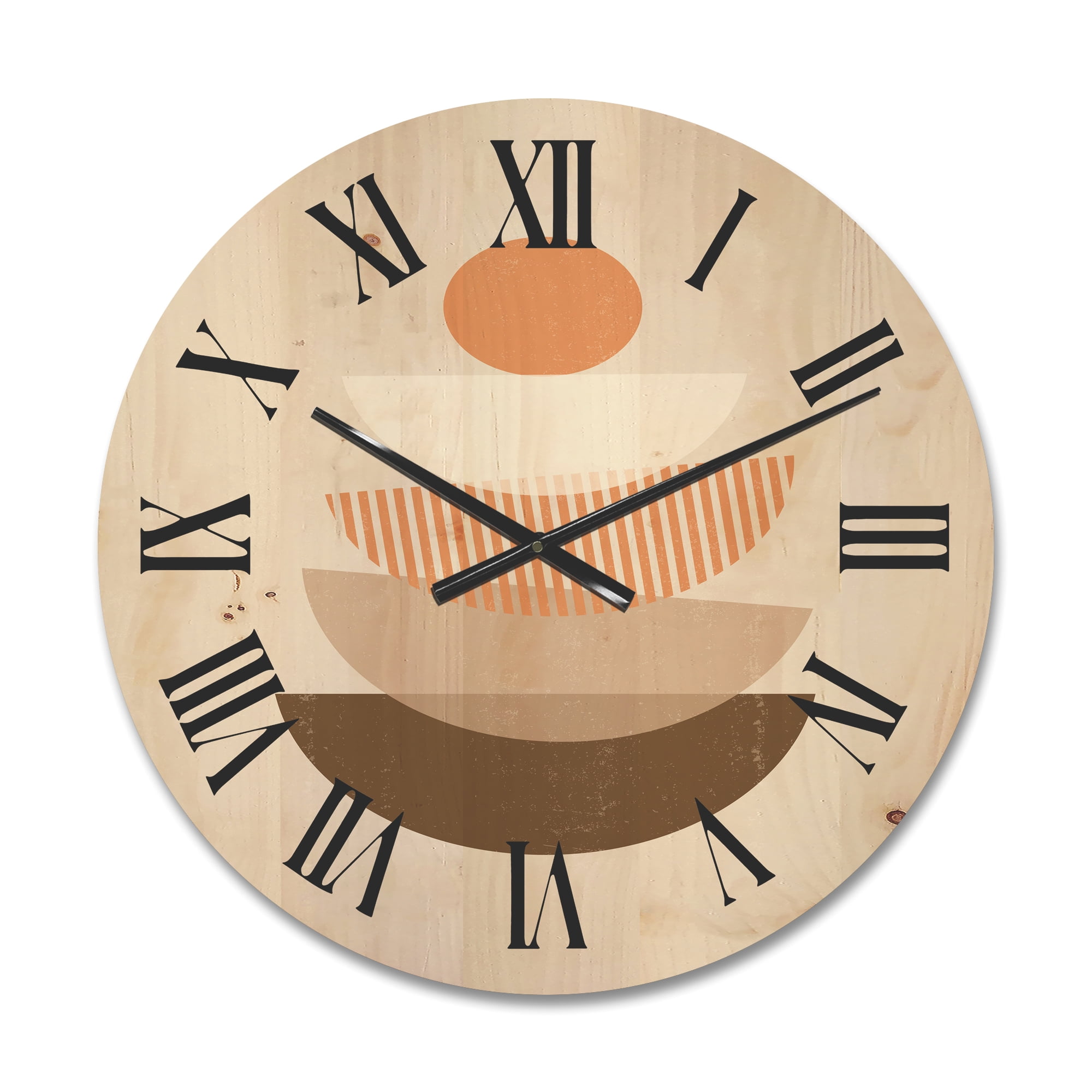 Designart 'Abstract Moon and Sun Geometrics In Terracotta I' Modern Wood Wall Clock