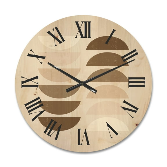 Designart 'Abstract Moon and Sun Geometrics In Terracotta II' Modern Wood Wall Clock