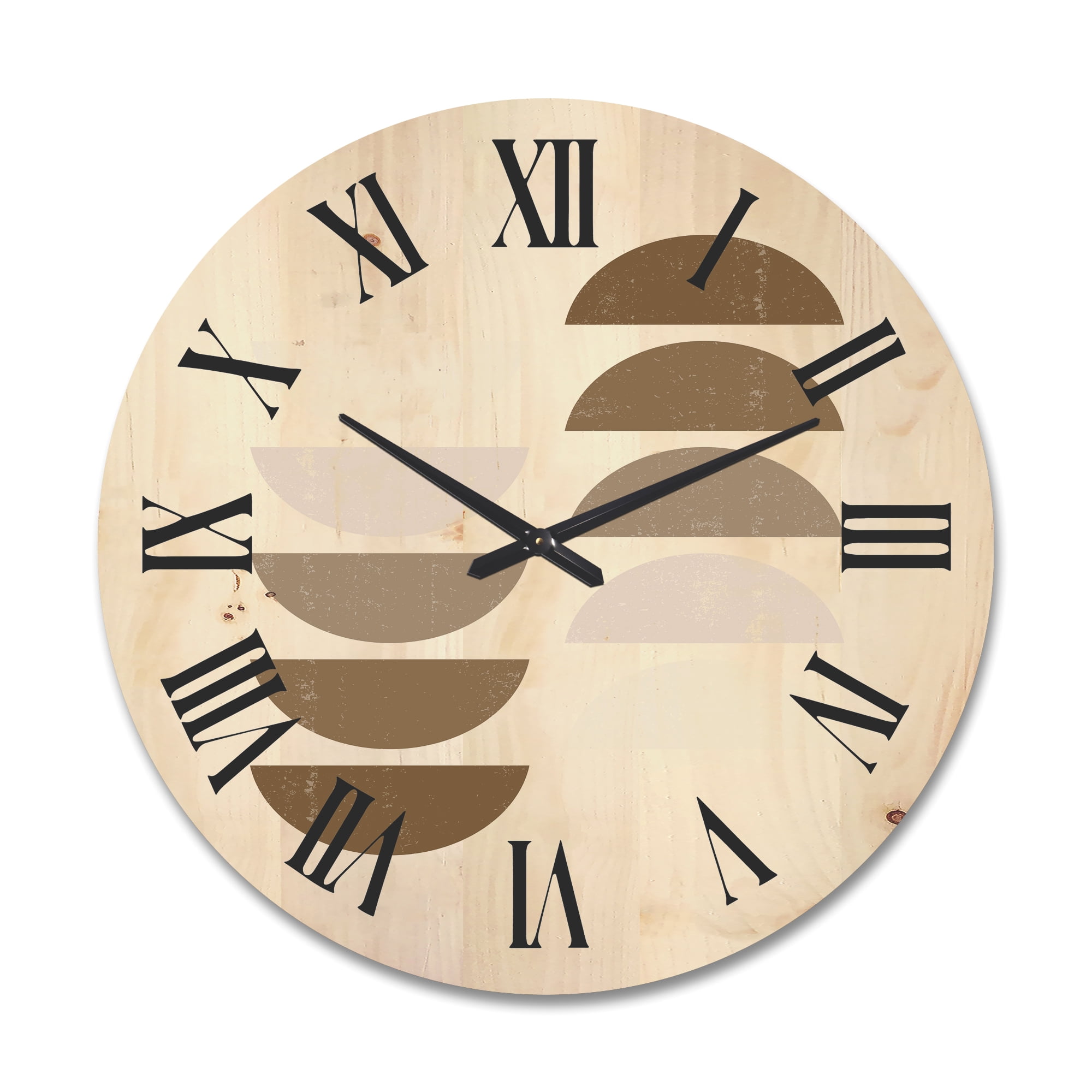 Designart 'Abstract Moon and Sun Geometrics In Terracotta II' Modern Wood Wall Clock