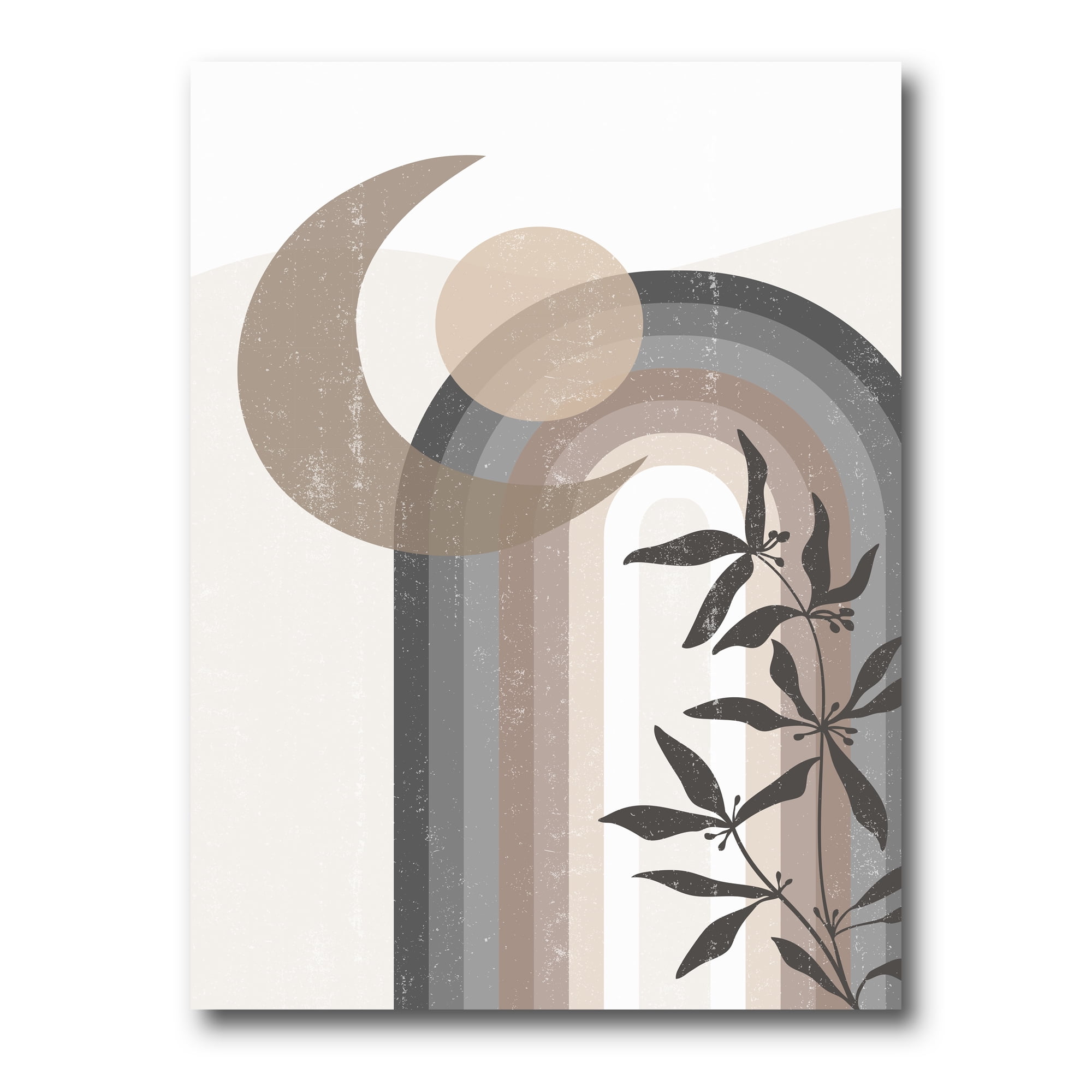 Designart ' Abstract Moon and Sun In Gray and Blue ' Modern Canvas Wall Art Print