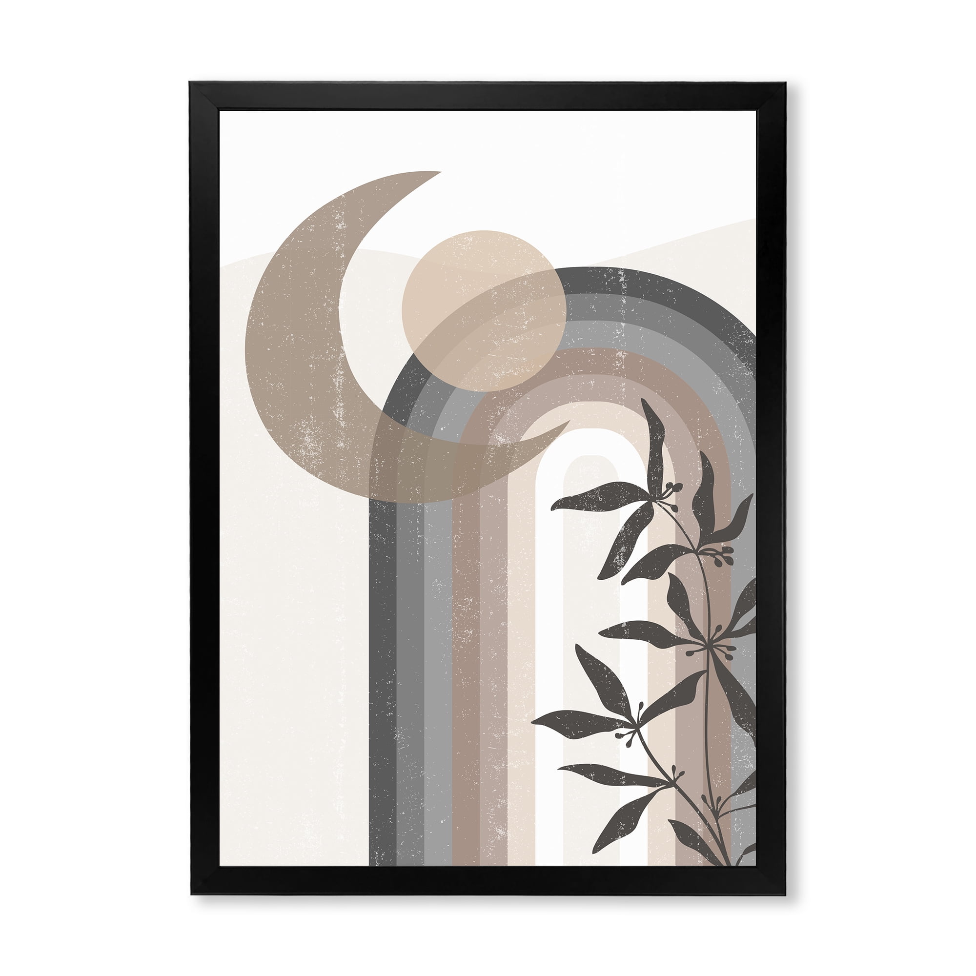 Designart 'Abstract Moon and Sun In Gray and Blue' Modern Framed Art Print
