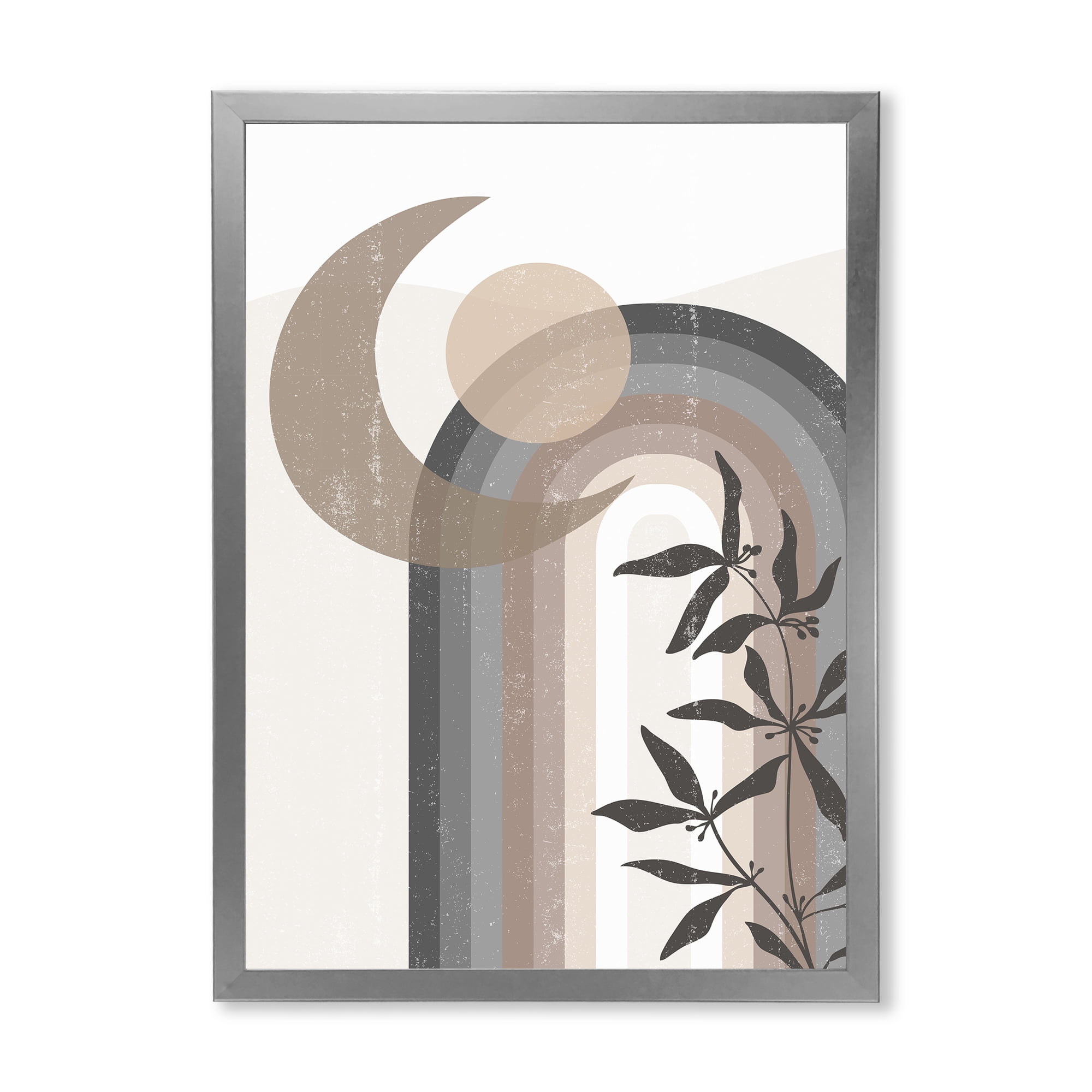 Designart 'Abstract Moon and Sun In Gray and Blue' Modern Framed Art Print
