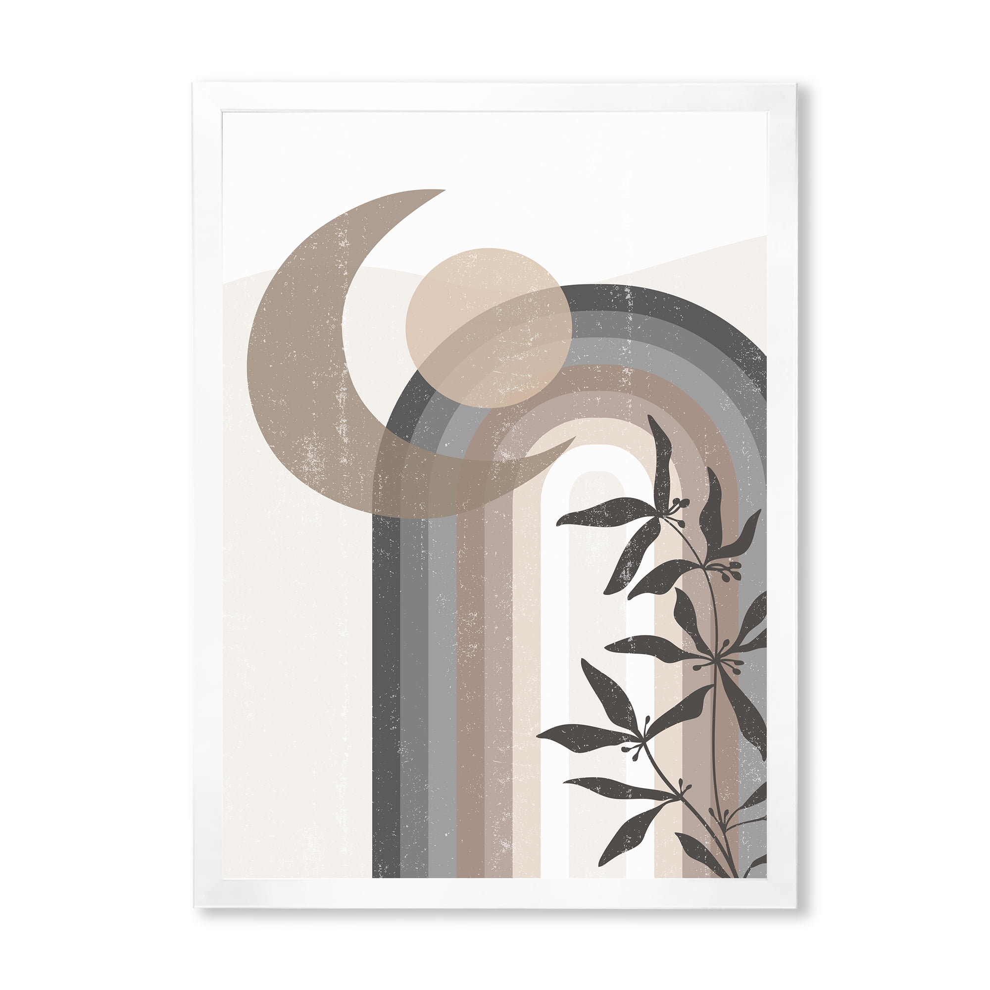 Designart 'Abstract Moon and Sun In Gray and Blue' Modern Framed Art Print