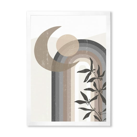 Designart 'Abstract Moon and Sun In Gray and Blue' Modern Framed Art Print